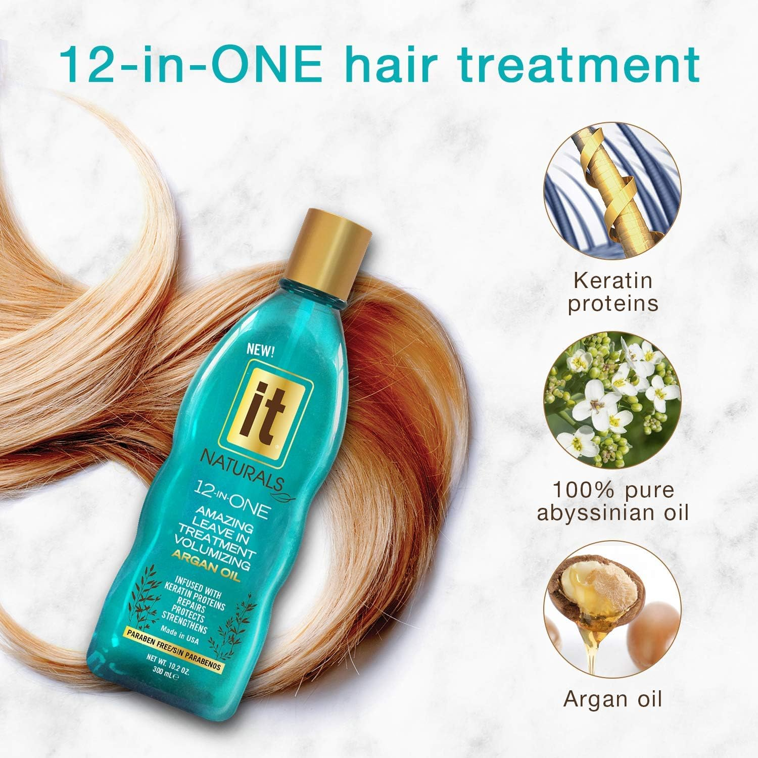 IT Naturals 12-In-One Amazing Volumizing Leave in Treatment with Argan Oil | Repairs, Protects & Strengthen Hairs | Paraben Free, 10.2Oz image number 1