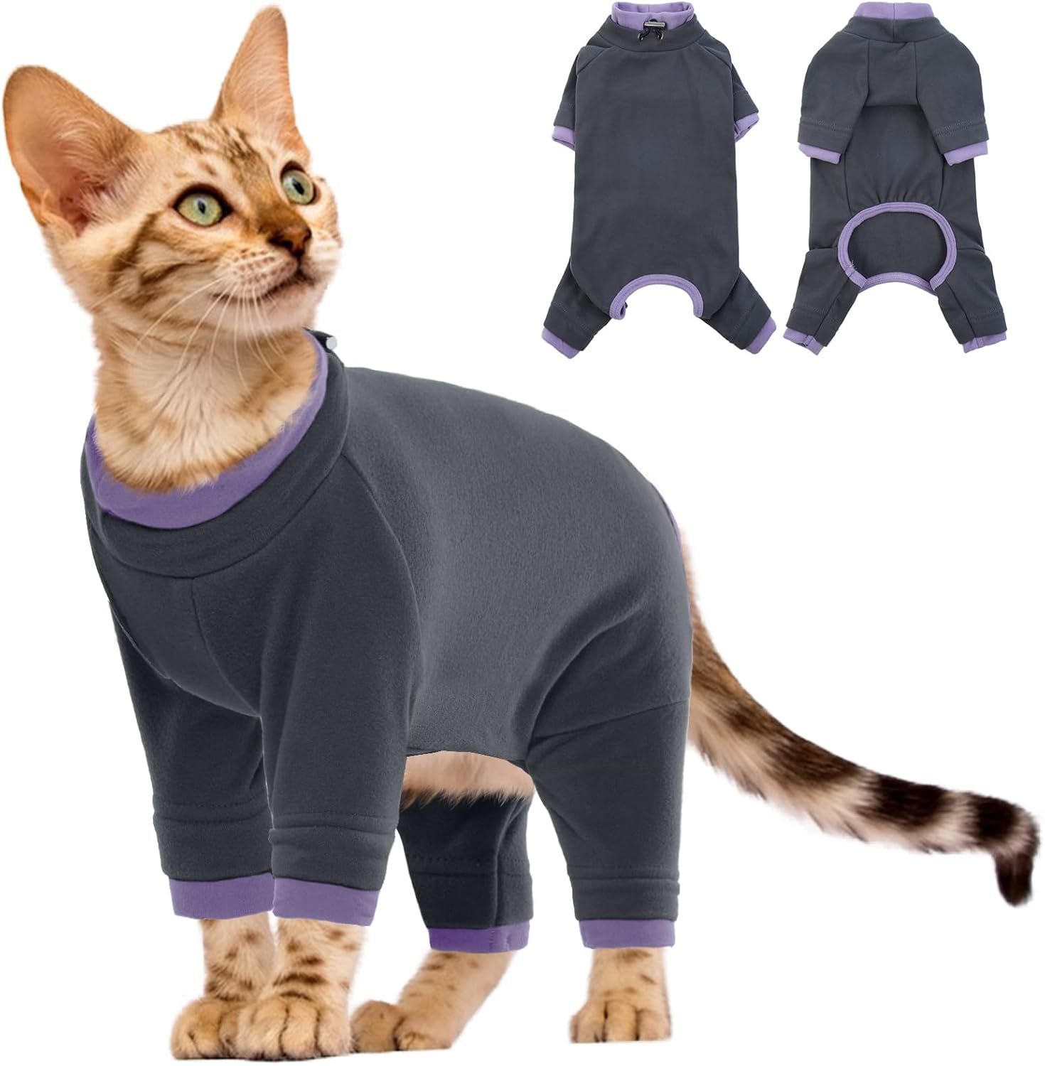 Kitten Clothes, Soft Pajama Winter Jacket Kitten Onesie Overall Four-Legged Warm Clothes Cat Recovery Suit Female after Surgery Hair Sticky Onesie(Army Green, XS)
