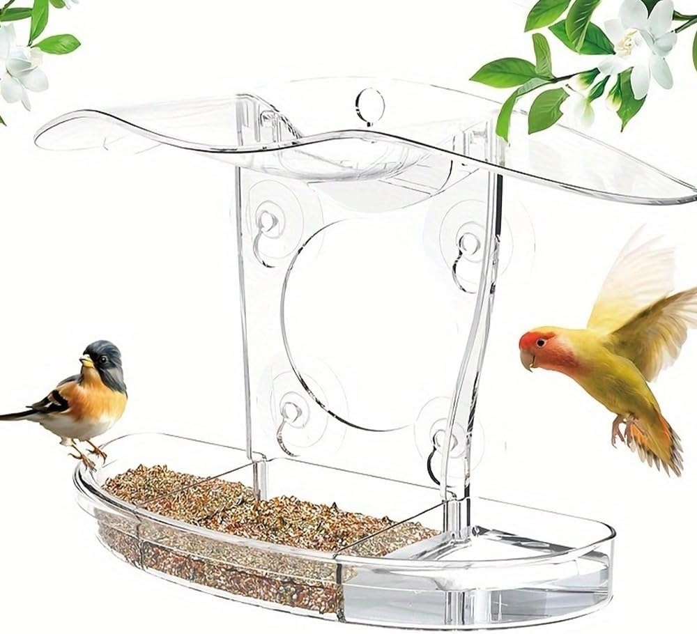 Window Bird Feeder,Clear Feeder,Outdoor Bird House,Wildbird Feed Tool,Acrylic Bird Cage,For Observation, Easy to Clean Outdoor Animal House for Wild Animal Watching,For Seniors, Bird Lovers image number 2