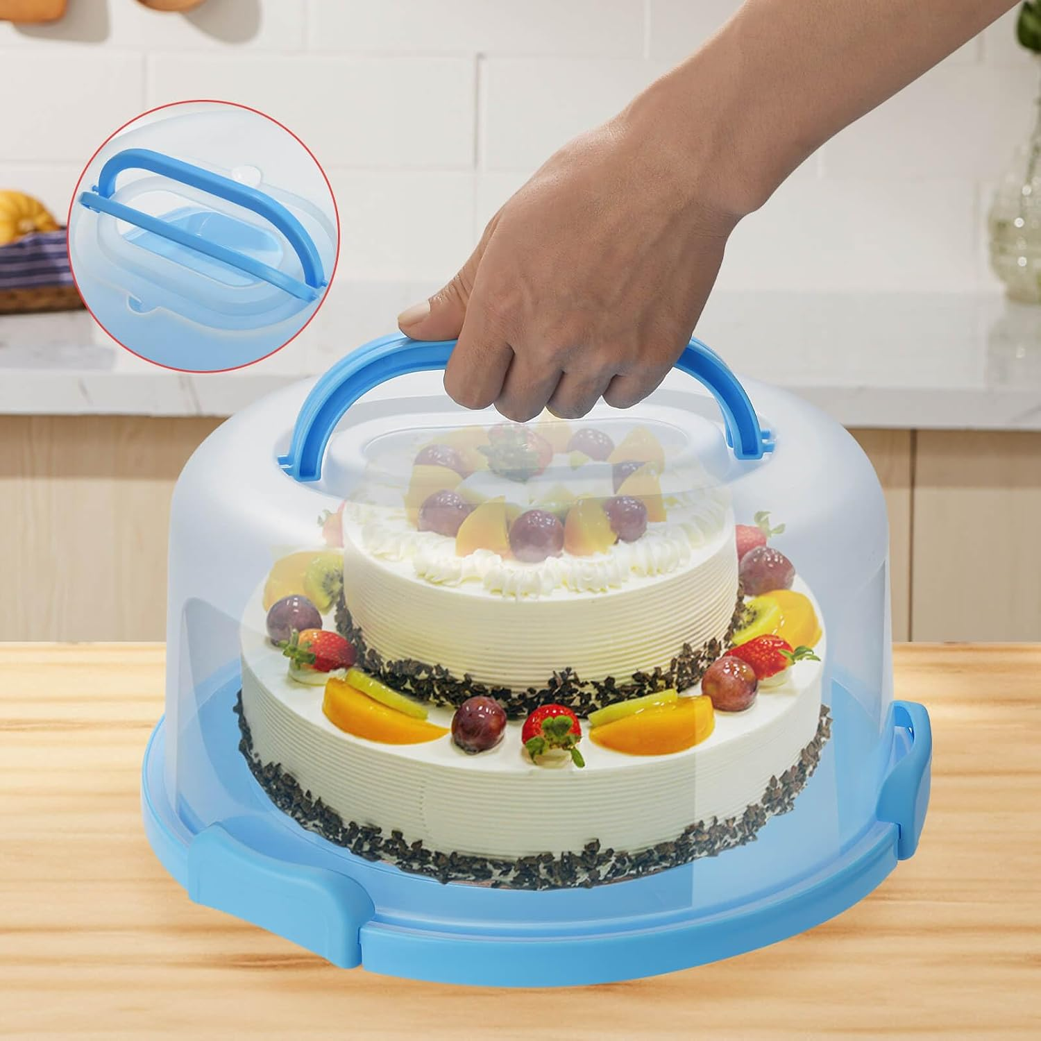 10 Inch Cake Carrier Stand round Holder Storage with Lid and Handle for Transport Storage Container Tray Cake Cover Stand Cupcake Containers Keeper Kitchen Cooking Box Large1Pack (Blue) - Blue image number 4