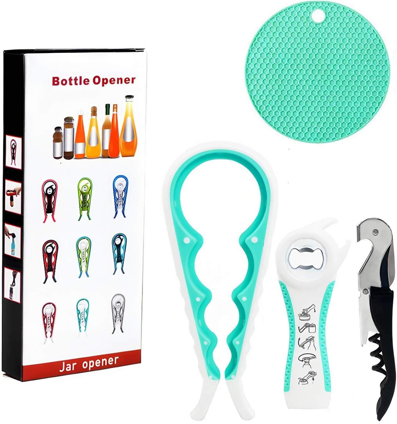 Kuskins Jar Opener Kit for Seniors with Arthritis - Non Slip Silicone Bottle & Can Opener, Ergonomic Gripper for Stubborn Lids, Arthritis Friendly Kitchen Tools for Weak Hands & Elderly (Set of 4) image number 1