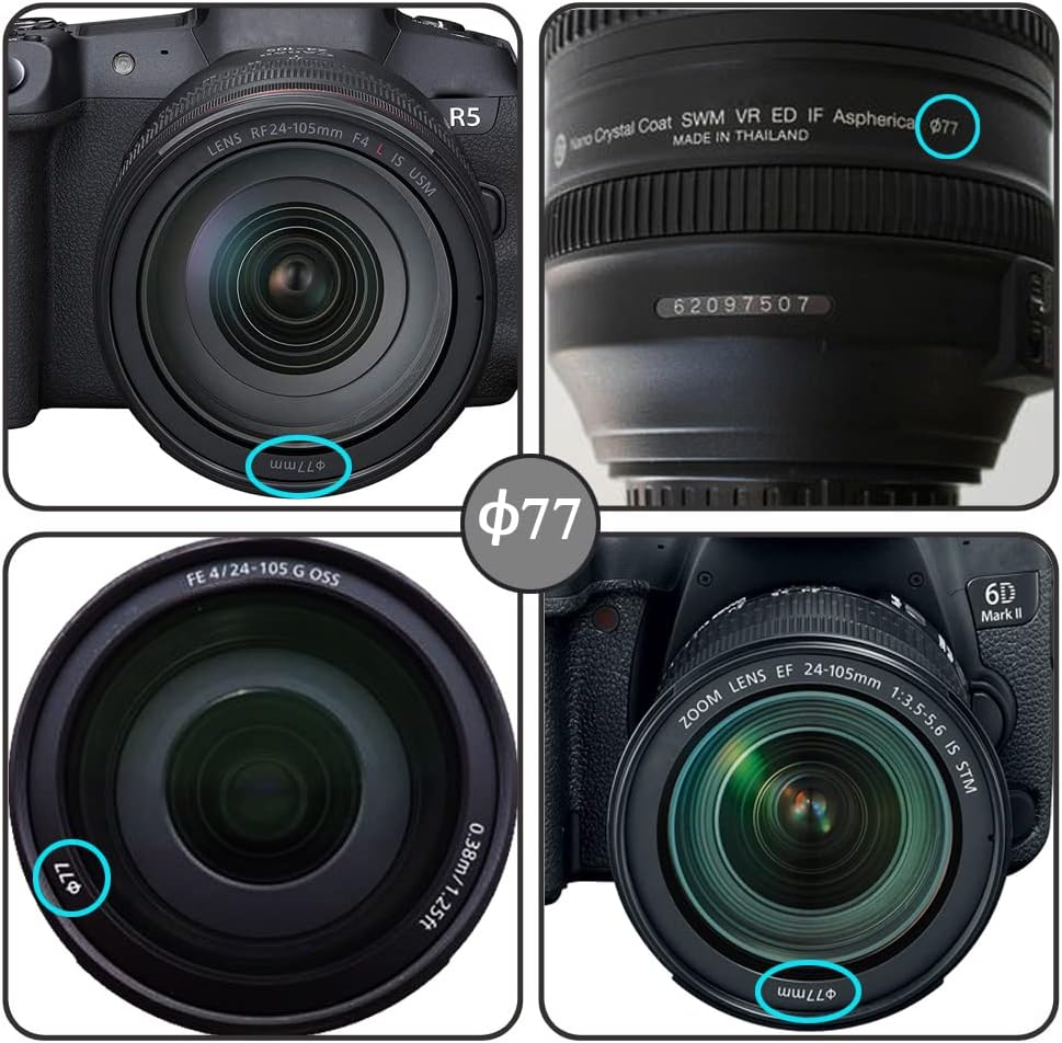 77Mm HD UV Filter for Canon RF 24-105 Mm F/4L Lens for R1 R8 R5 R6 R RP Camera, and for Sony FE 24-105Mm Lens for A7R5 A7Rv A7V A7Iv Camera-1 Pack image number 2