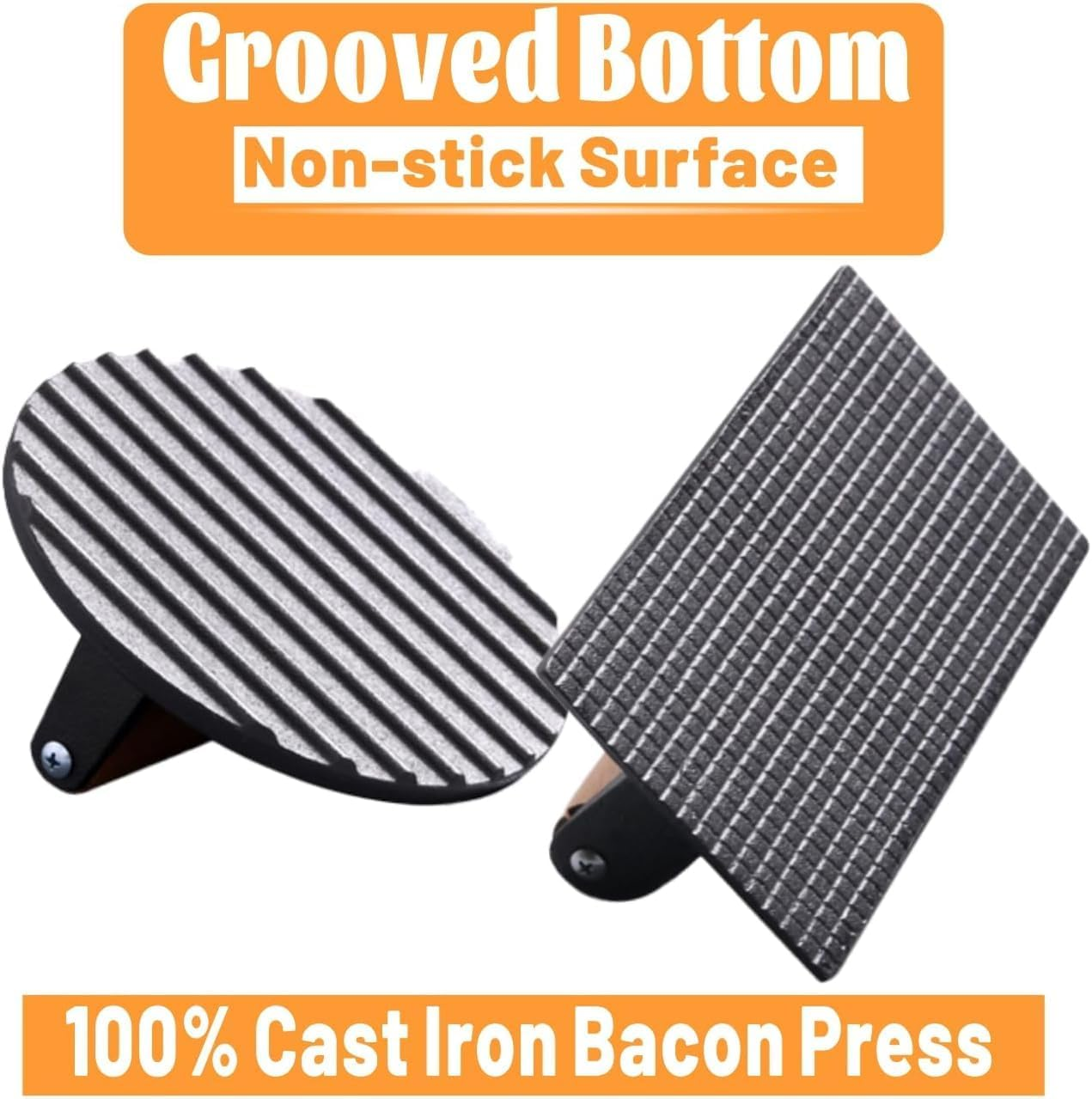 Burger Press, 7" round & 8.2"X4.3" Rectangle Hamburger Press, Heavy-Duty Cast Iron Bacon Press, Meat Press with Wood Handle for Burgers, Steak, Sandwich and Panini image number 1