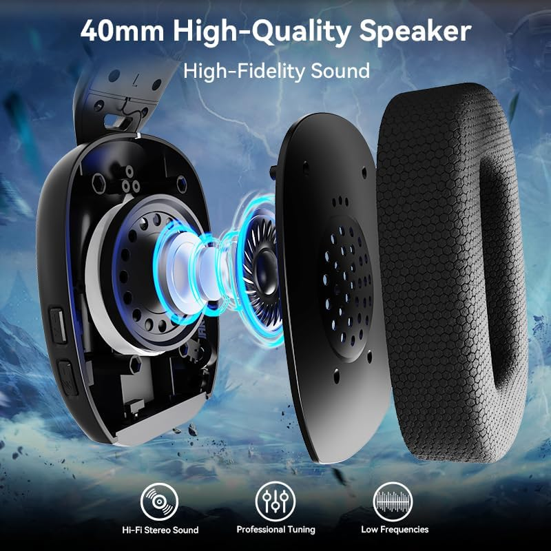 Mambasnake&times;Attack Shark L80PRO Gaming Headset, Lightweight Over-Ear Gaming Headphones,Wired/Bt/2.4G Wireless,Dual Microphone Stereo Surround Sound Low Latency for Pc/Smartphone/Laptop/Tablet-Black image number 5