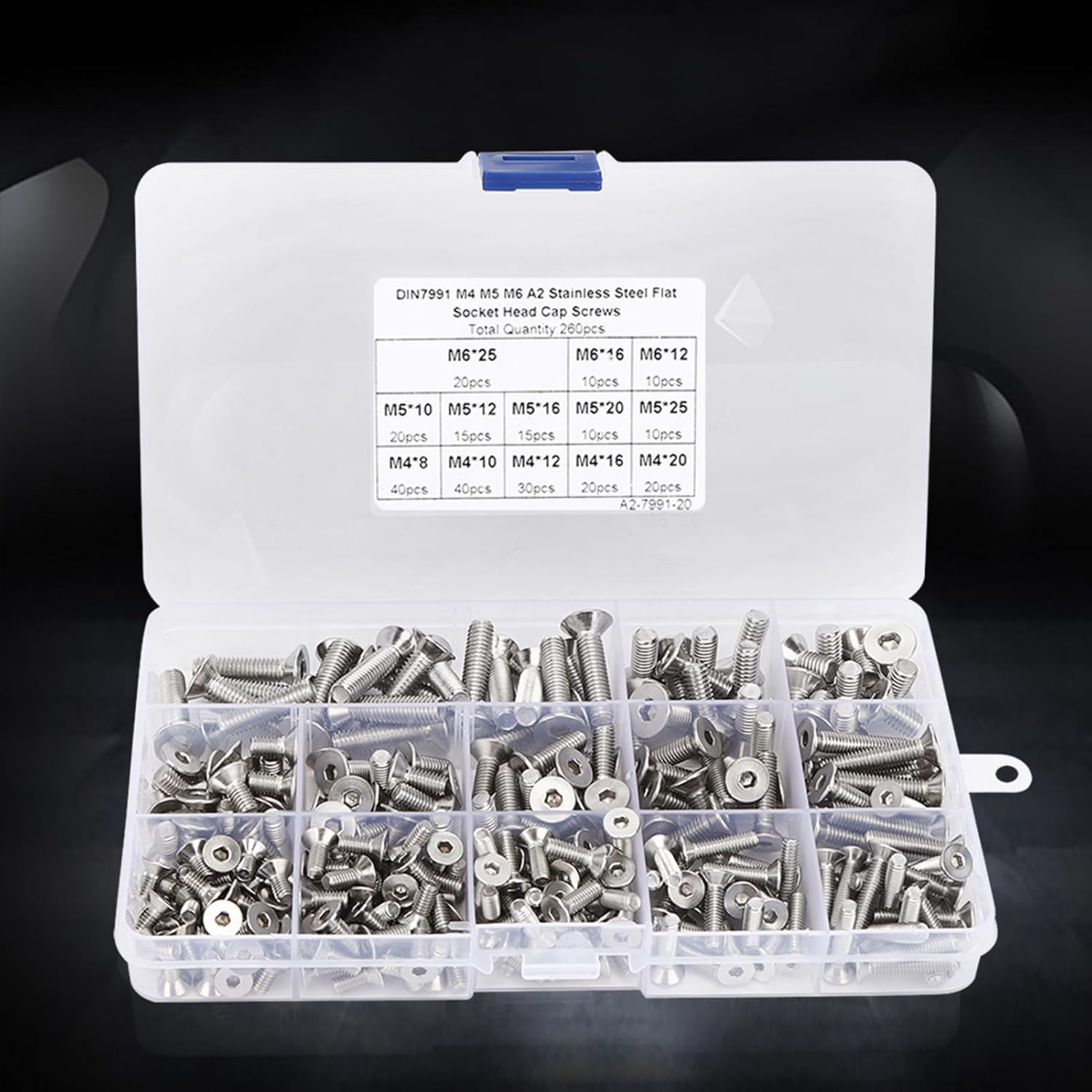 260 Pieces Flat Screw Set M4/M5/M6 Hex Socket Screw, 304 Stainless Steel Hex Socket Countersunk Head Screw for Electronics Industry image number 5