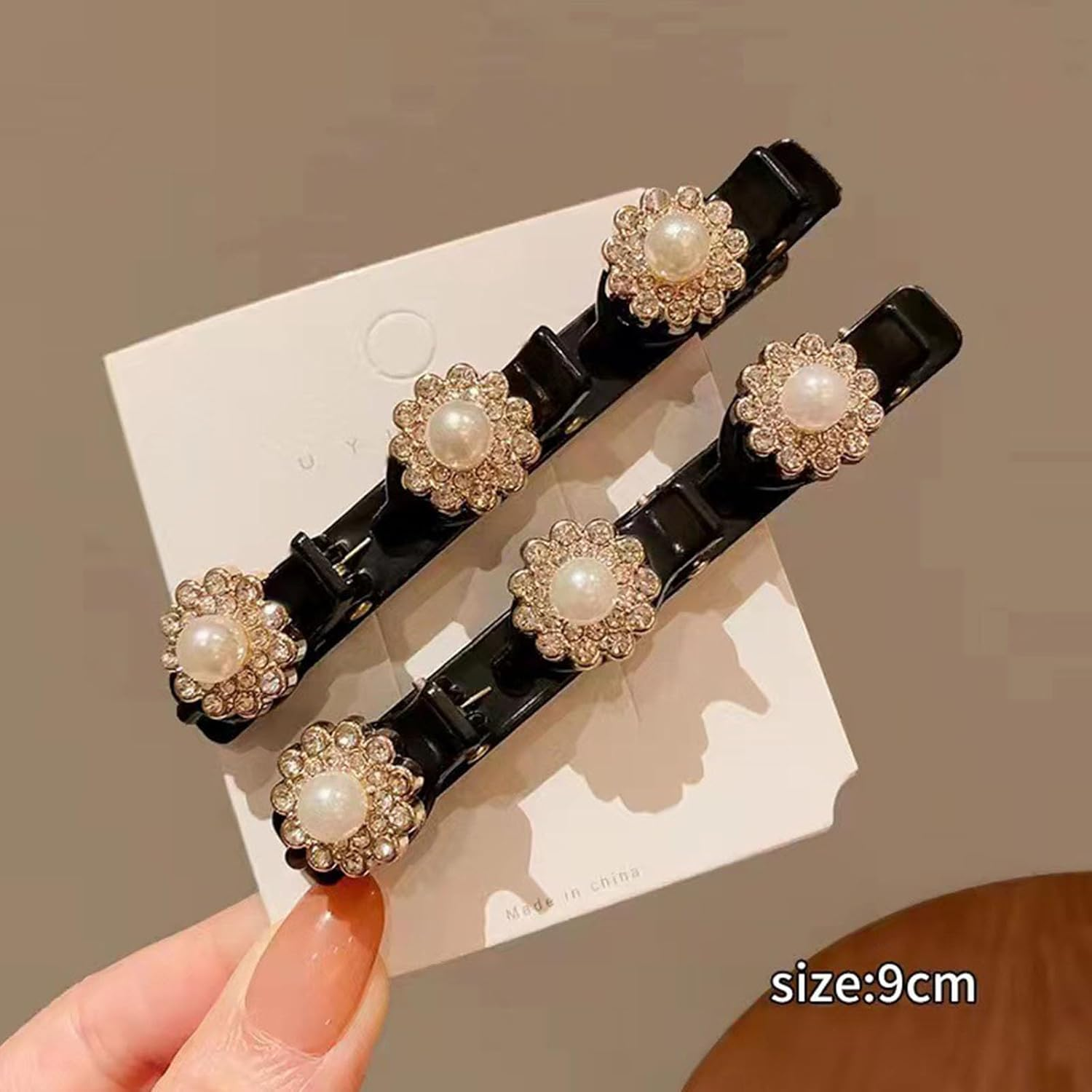 Braided Hair Clips with Sparkling Crystal Stone and 3 Small Clips Beaded Hairpin Duck Bill Clip Braided Hair Clip with Rhinestones for Women as a Gift (Style: G) image number 3