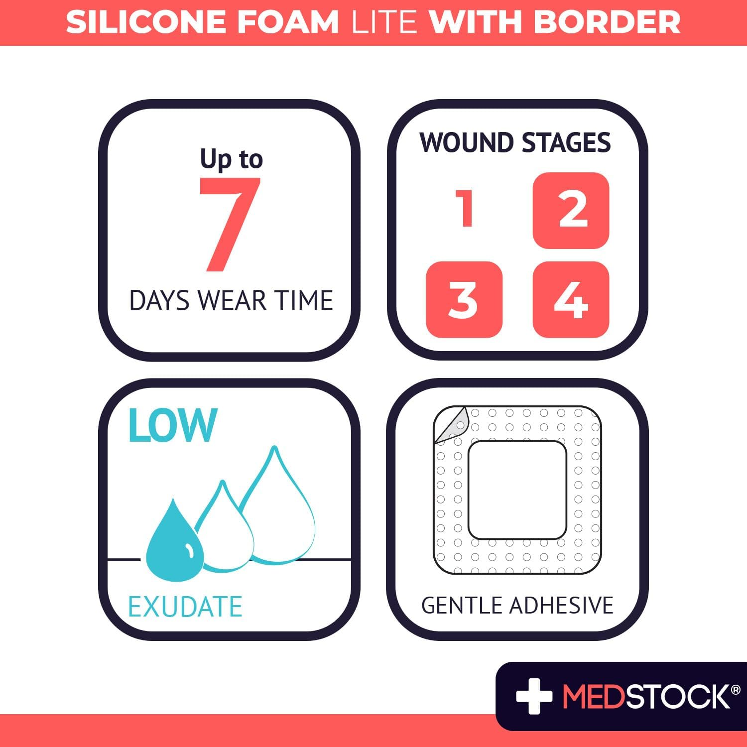 MEDSTOCK Silicone Foam Lite Dressing with Border, 5Cm X 5Cm, 10 Count, Comfortable Healing for Wounds, Waterproof, Gentle & Secure Adhesion image number 5
