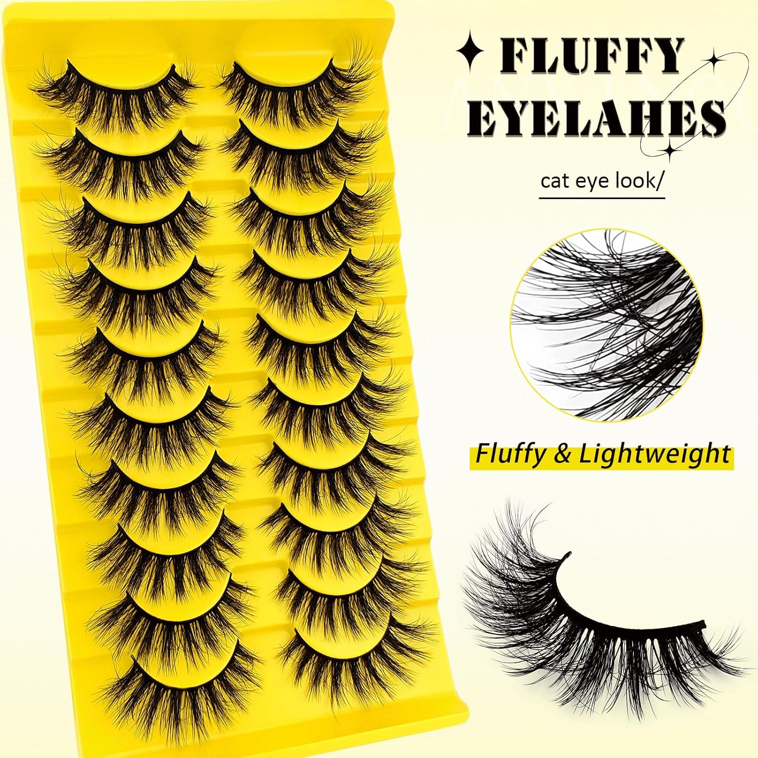 10 Pairs of 3D Artificial Eyelashes, Cat Eye False Eyelashes, Natural Look, Curly Cat Eye Lashes, False Eyelashes with Natural Wispy Volume, Cat'S Eye Eyelashes (10Y-Z9X) image number 5