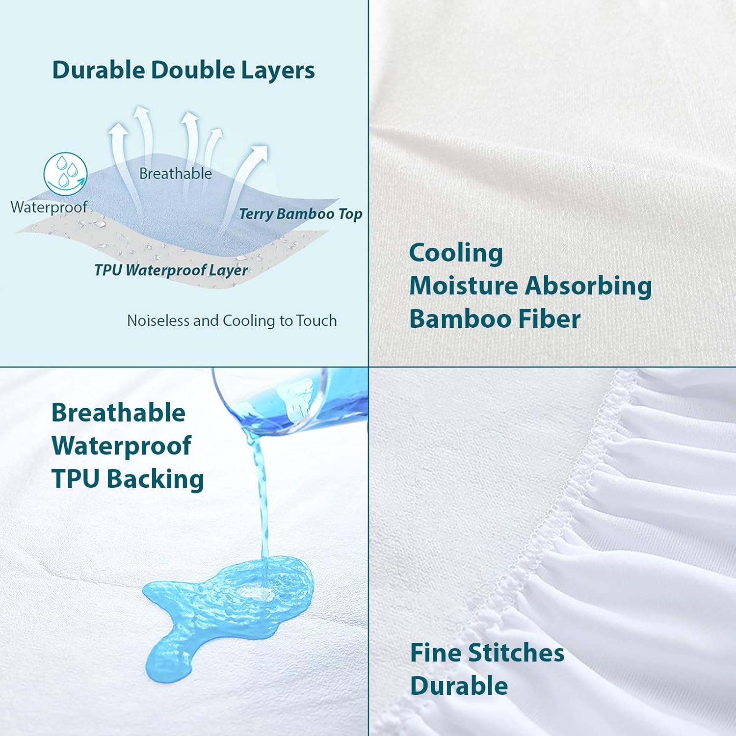 Spirehues 100% Waterproof Bamboo Terry Mattress Protector, Breathable & Durable, Deep Pocket Fitted Cover, King (183X203+38Cm) image number 5