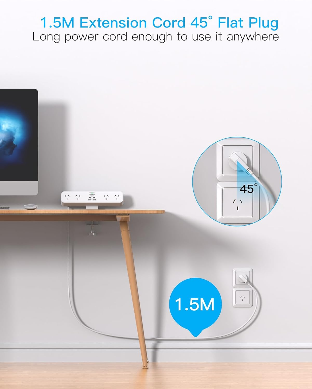 PD 30W Desk Clamp Power Board USB C,Fast Charging Station,4 Outlets with 4 USB Ports(2 USB C), Desktop Mounted Power Board Surge Protected, 1.5M Extension Cord for Desk Accessories Home Office image number 2