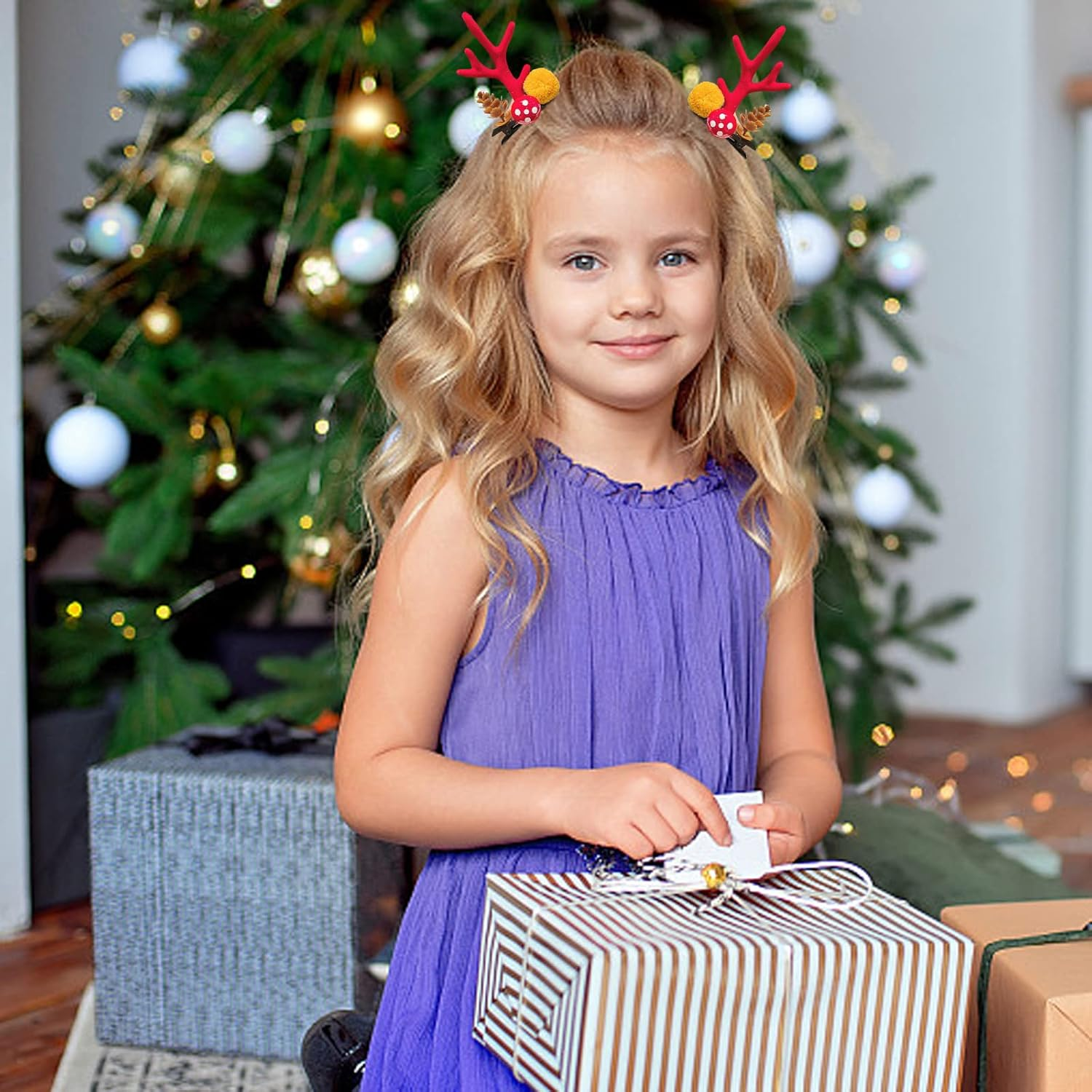 Christmas Hair Clip,2 Pairs Christmas Reindeer Antlers Hairpins,Deer Horn Barrettes,Cute Festive Hair Clips Hairpins,Christmas Hair Accessories for Women Girls Kids Christmas Party (Style 2) image number 1