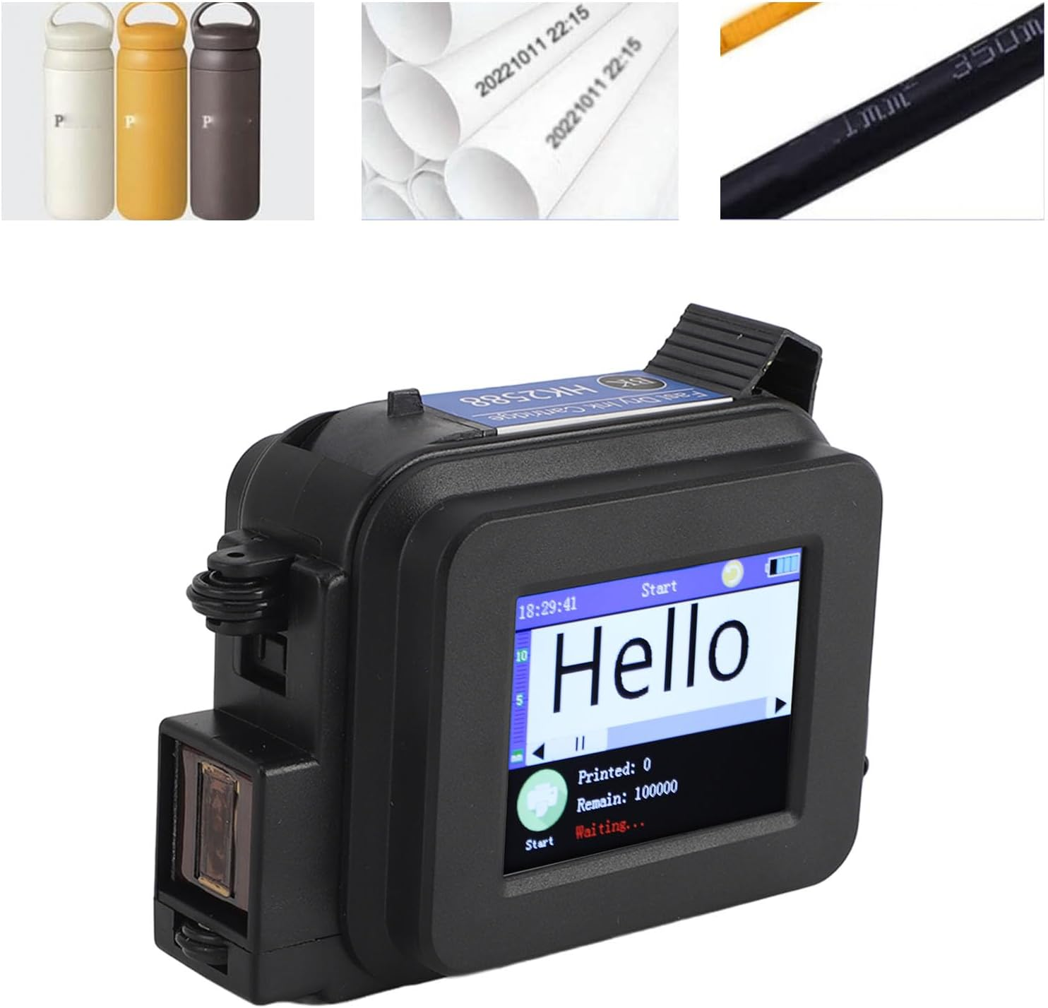 Pocket Inkjet Printer, Mini Handheld Inkjet Code Printer with 2.4In Touchscreen 600DPI Black Quick Drying Ink for Text, Barcode, QR Code, Production Date, Time, Logo on Paper, Cardboard...