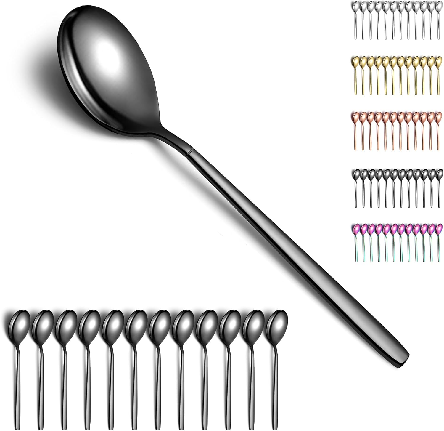 Berglander Black Spoon 12, Stainless Steel Titanium Shiny Black Electroplated Spoon Cutlery, Black Spoon Table Spoon Set