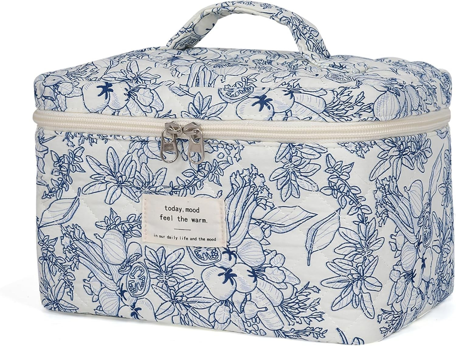 Makeup Bag, Quilted Makeup Bag,Large Floral Cosmetic Bag for Women,Cotton Makeup Bag Set,Flower Travel Toiletry Bag., Cherry, 3PCS