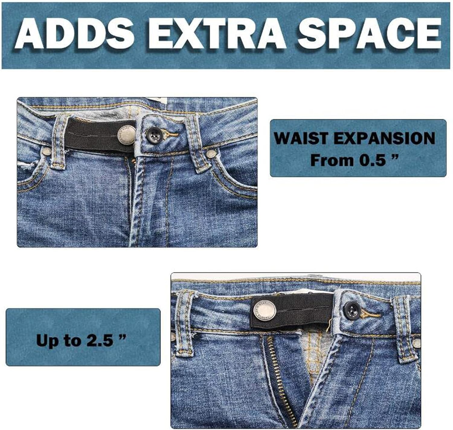 Oshhni 4 Pcs Elastic Waist Extenders,Adjustable Waistband Expanders for Men and Women,Jeans Pants Button Extender Set (4 Colors)