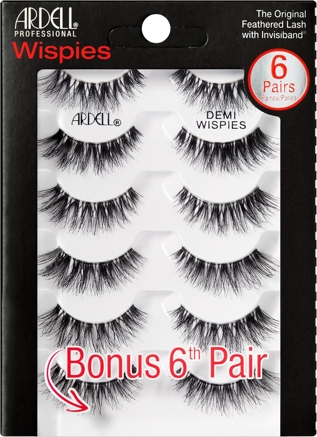 Ardell Demi Wispies - Black, the Original Feathered Lash with Invisiband, 6 Pairs, 1-Pack