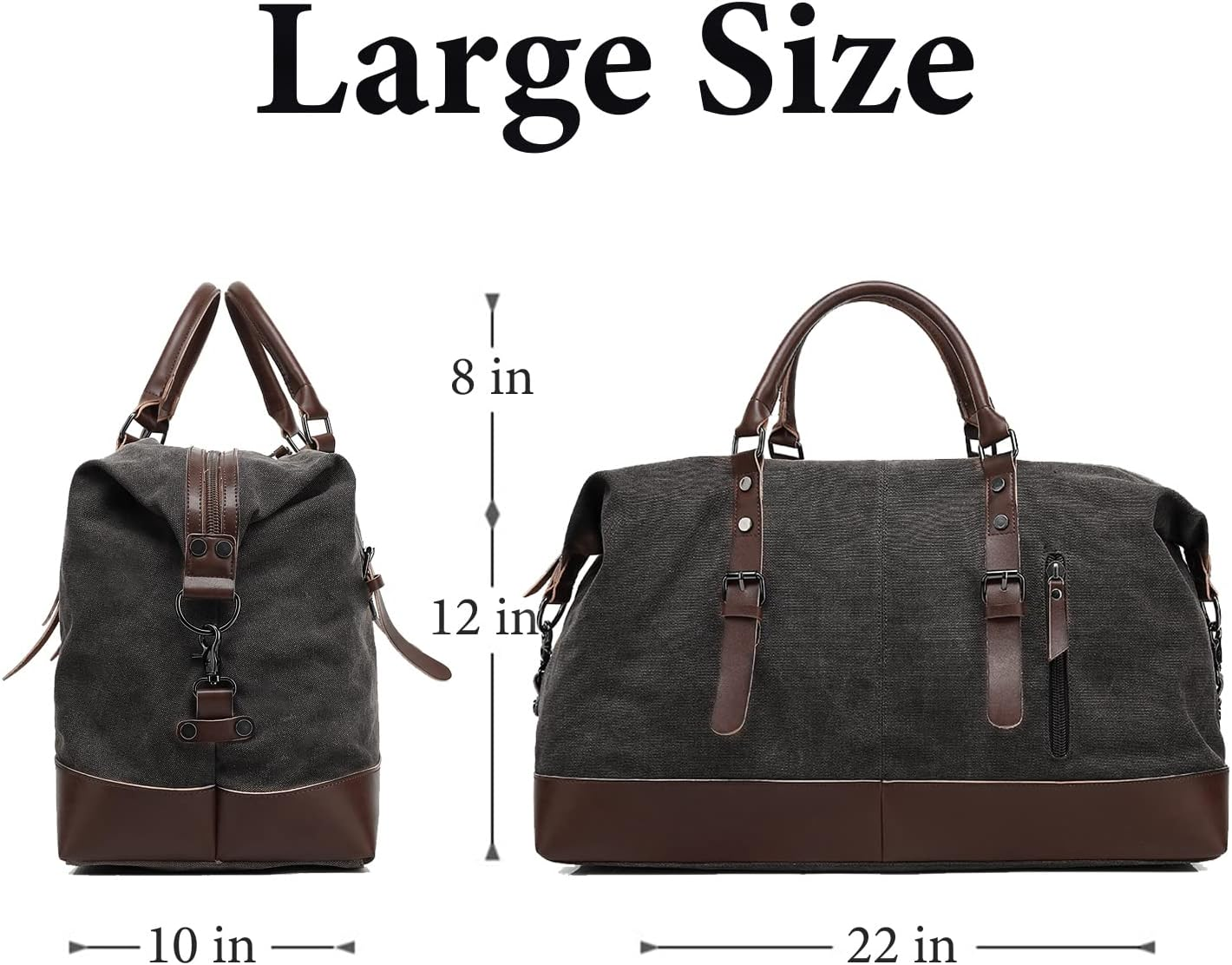 42L Large Genuine Leather Canvas Duffel Bag for Travel, Travel Tote Duffel Shoulder Weekend Bag Unisex Weekender Overnight Handbag Shoulder Bag, Black image number 6