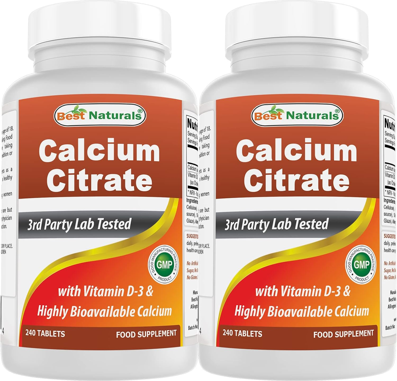 Best Naturals Calcium Citrate with Vitamin D-3 240 Tablets (240 Count (Pack of 2)) image number 6