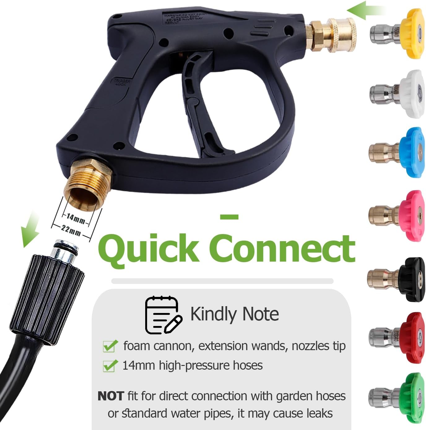 Bestgle Pressure Washer Gun, High Pressure Water Gun Kit Quick Release Car Washer Spray Gun Power Washer Short Gun with 1/4 Inch Quick Connector and M22 14Mm Hose Connector, 4350 PSI image number 3