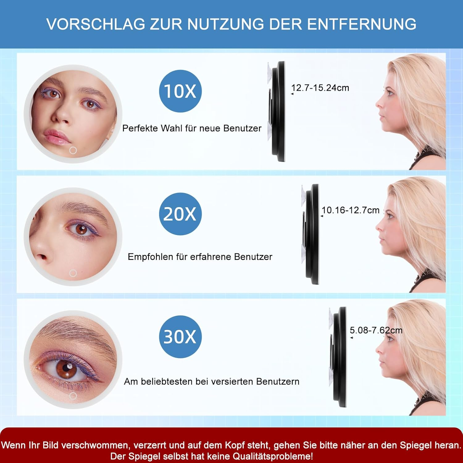 30X Magnifying Mirror with Light,6" Large Makeup Magnifying Mirror,3 Colors Dimmable Makeup Mirror with 360&deg; Table Stand,Portable, with 3 Suction Cups(Black) - Black image number 3