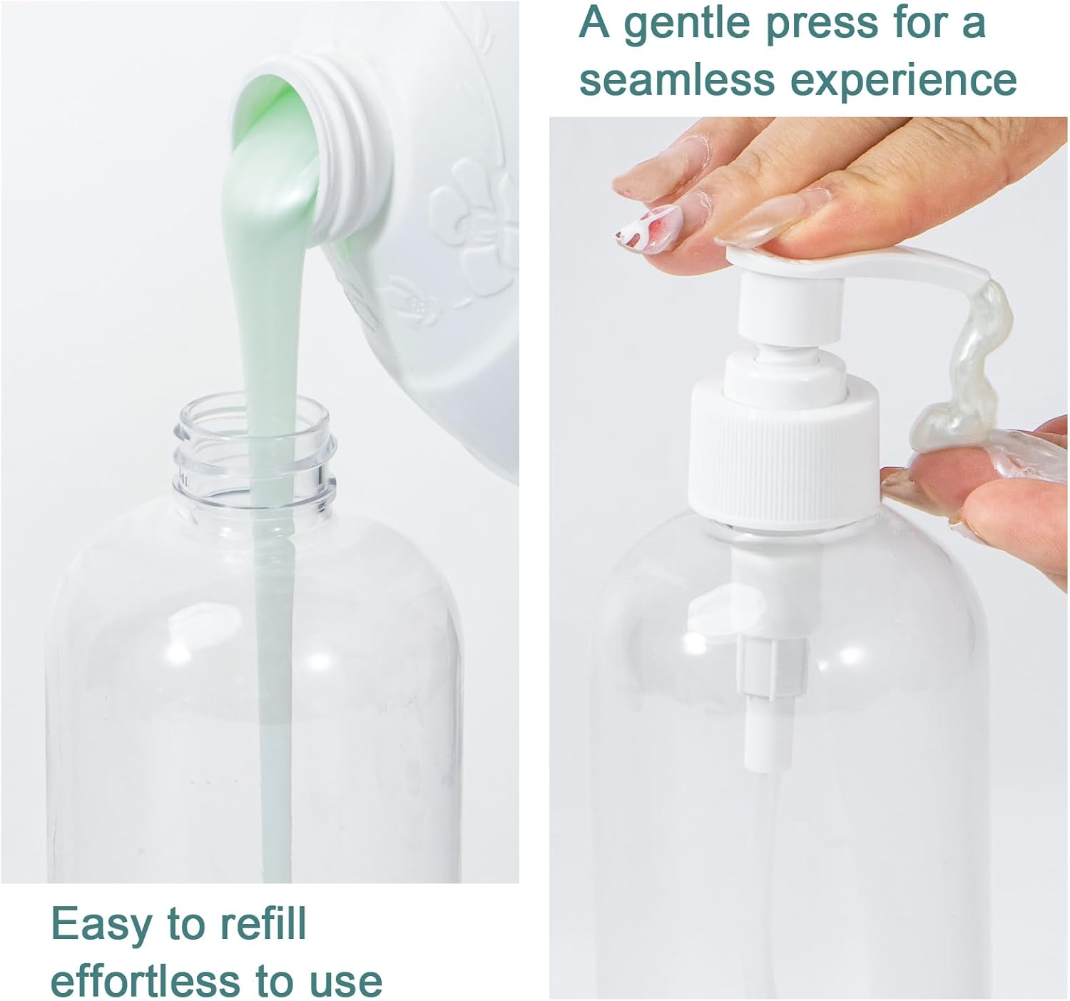 Yebeauty Pump Bottle Dispenser, 2 Pack 13.5Oz/400Ml Dish Lotion Soap Dispenser Plastic Liquid Shampoo Container for Bathroom Kitchen Hotel Body Wash, Clear image number 2