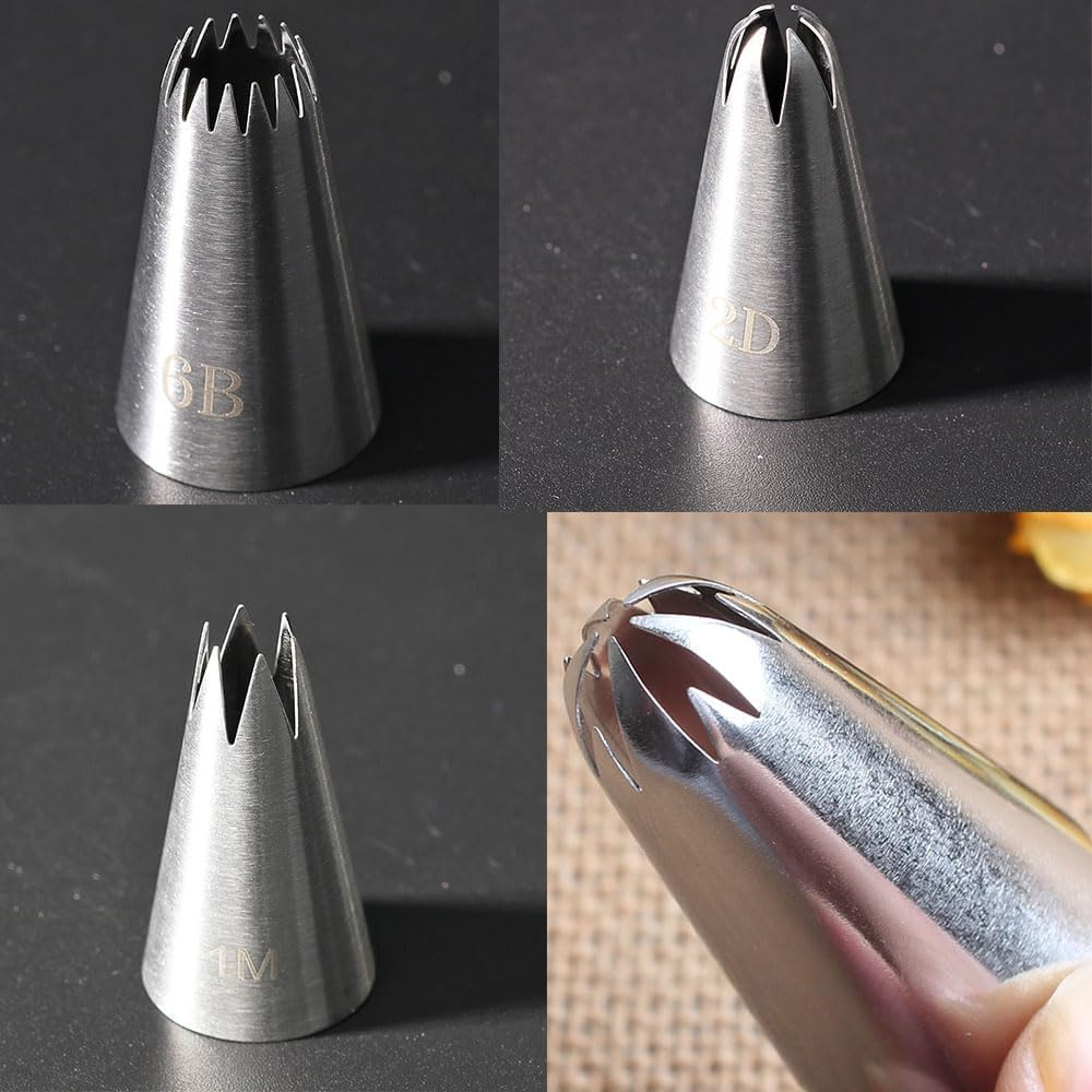 Armastuse 8 Pieces Large Icing Piping Tips,1M 2D 2F 6B Stainless Steel Large Icing Piping Nozzles,For DIY Icing Nozzle Tool for Cupcakes image number 1