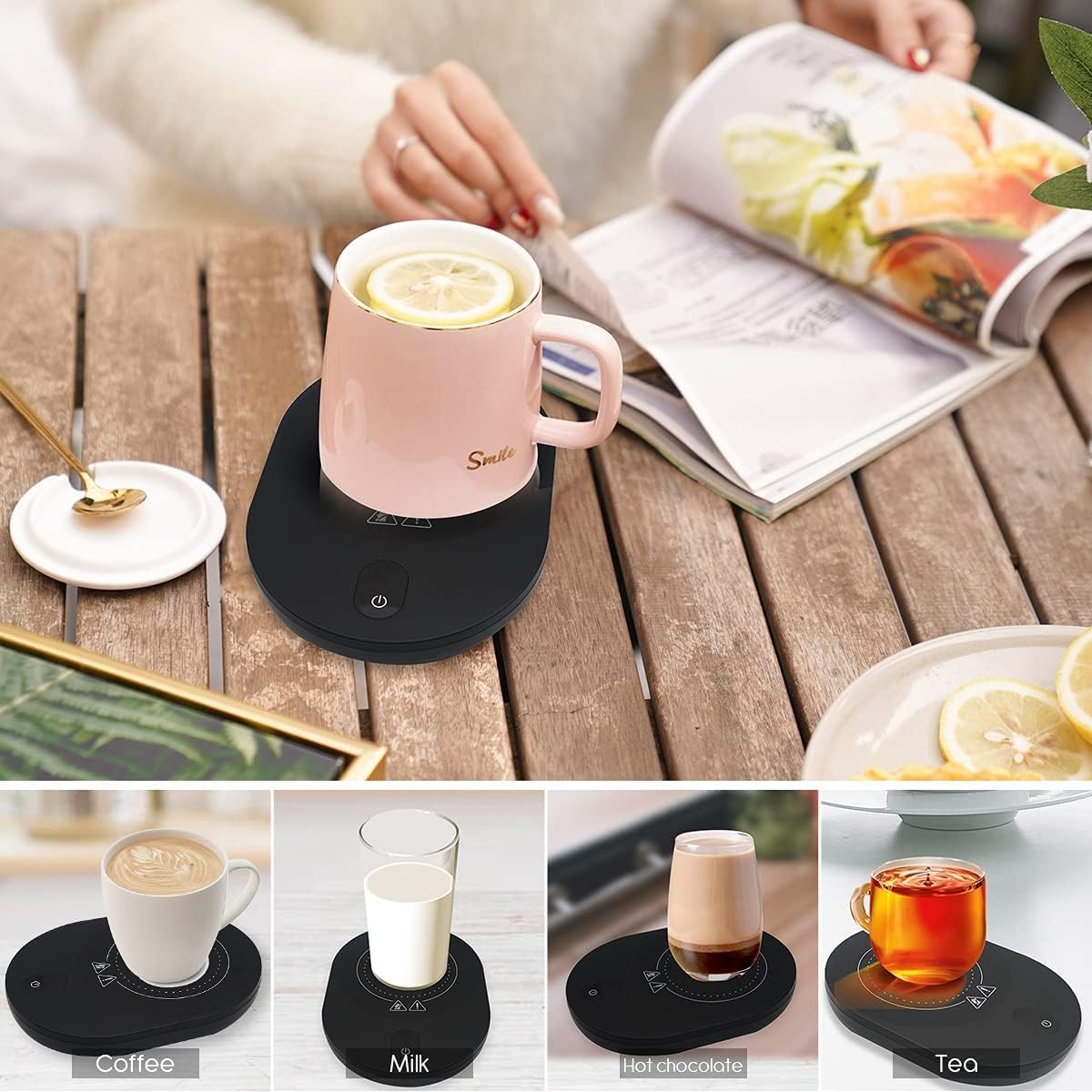 PYXISTIFY Coffee Mug Warmer &ndash; Electric Coaster with 5 Temp Gears up to 203 ℉ (95 ℃) &ndash; 12 Hrs Auto Shutoff & Waterproof Plate for Heating Tea, Cocoa, Milk &ndash; Smart Gravity Warming (Black - 50 Watt) image number 1