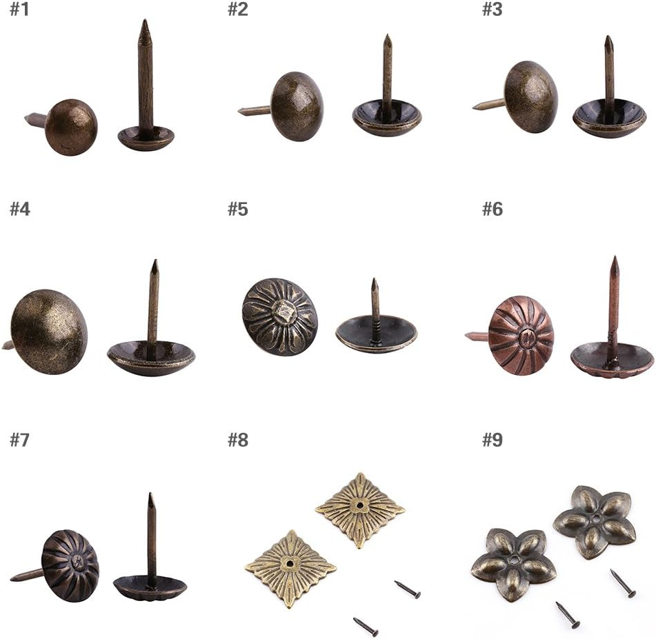 100Pcs Antique Bronze Upholstery Nail Wood Decorative Tack Stud for Home Furniture Decor (Size:Type4-Green Bronze) image number 5