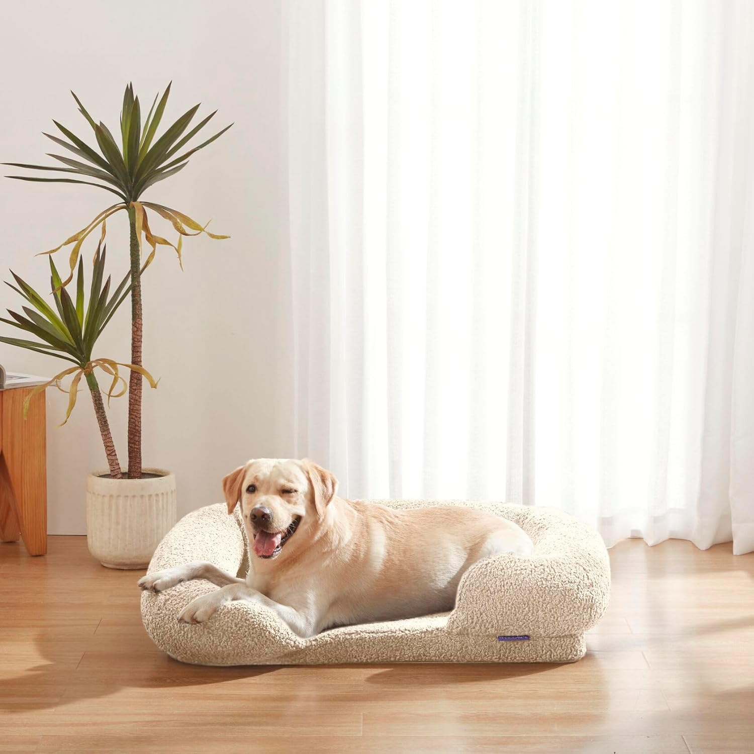 Charlie'S Boucle Style Ultra - Soft Teddy Fleece Orthopedic Memory Foam Calming Dog Cat Pet Sofa Bed Head and Neck Support - Cream Large 120X89X6Cm+15Cm image number 2