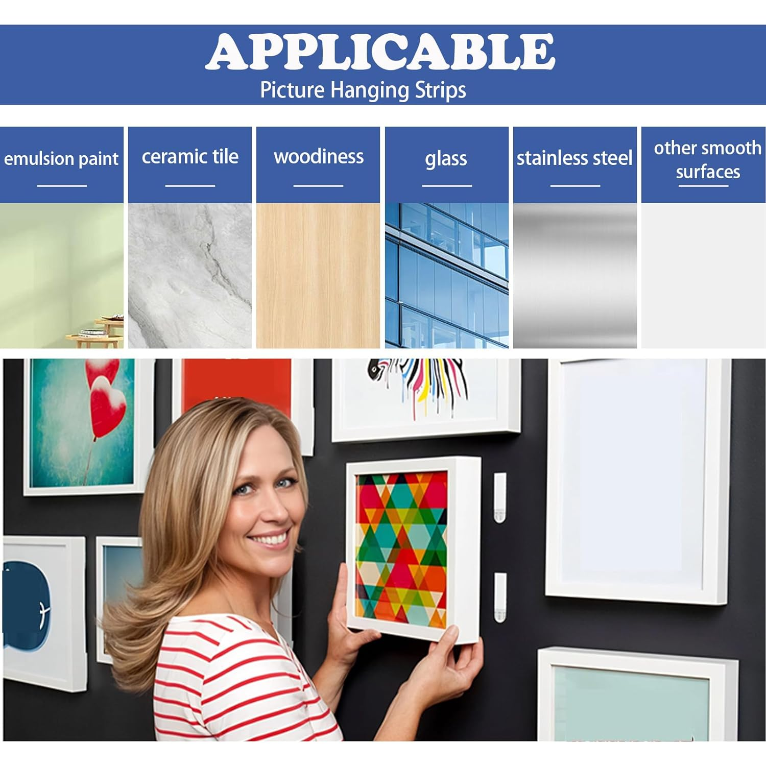 24 Pairs Picture Hanging Strips Heavy Duty, Poster Hanger, Removable Picture Hooks and Loop Tape Picture Hanger, Waterproof Adhesive Strips without Nails for Frame Hanging and Christmas Decorations image number 5