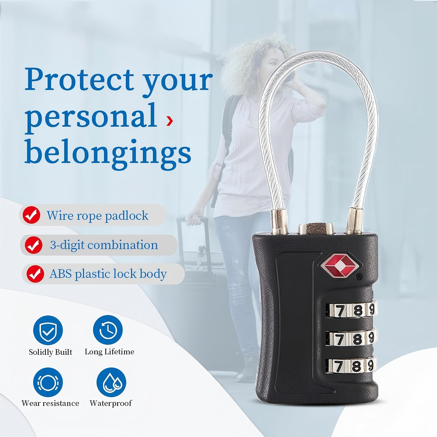 2 Pack TSA Approved Luggage Locks, Travel Code Lock for Suitcases, Resettable Code Lock for Suitcase, Toolbox, Bike, Backpack, Bag, Gym, Locker, Travel Essentials (Black)