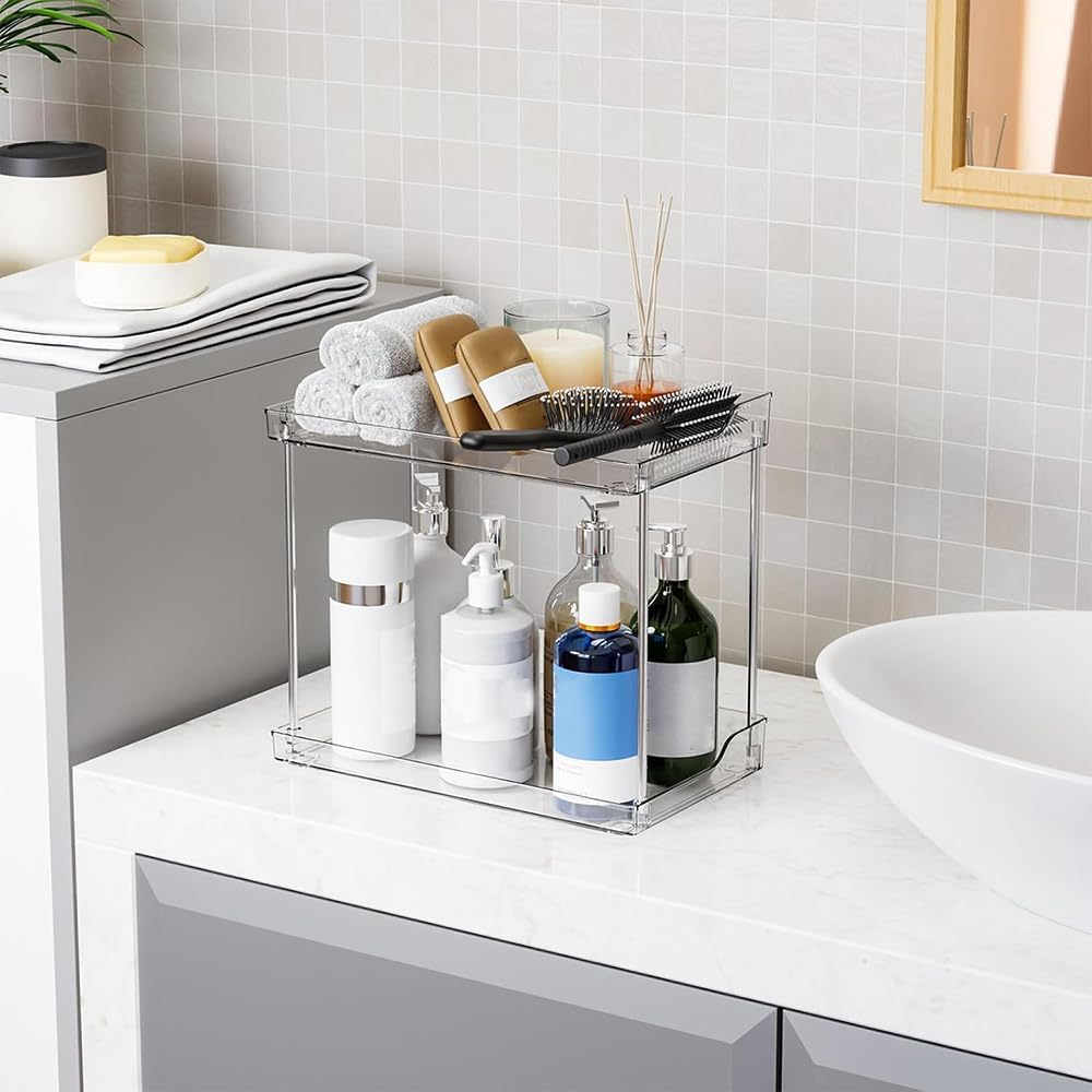 Bathroom Counter Organizer,2-Tier Make up Organizers and Storage, for Perfume Stand, Vanity Holder, Dresser Tray, Spice Rack, Skincare, Coffee Bar (Rectangle)