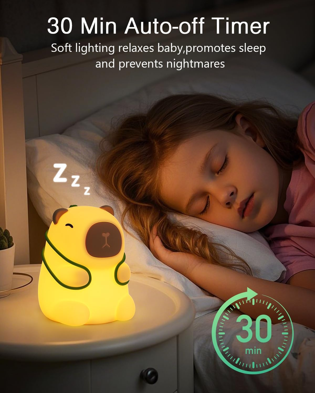 Capybara Night Light, Cute Animal Soft Silicone LED Lamp with 3 Brightness & 7 Color and Timer, Rechargeable Nursery Bedside Light for Kids Room Decor, Birthday Holiday Gifts for Boy Girl image number 1