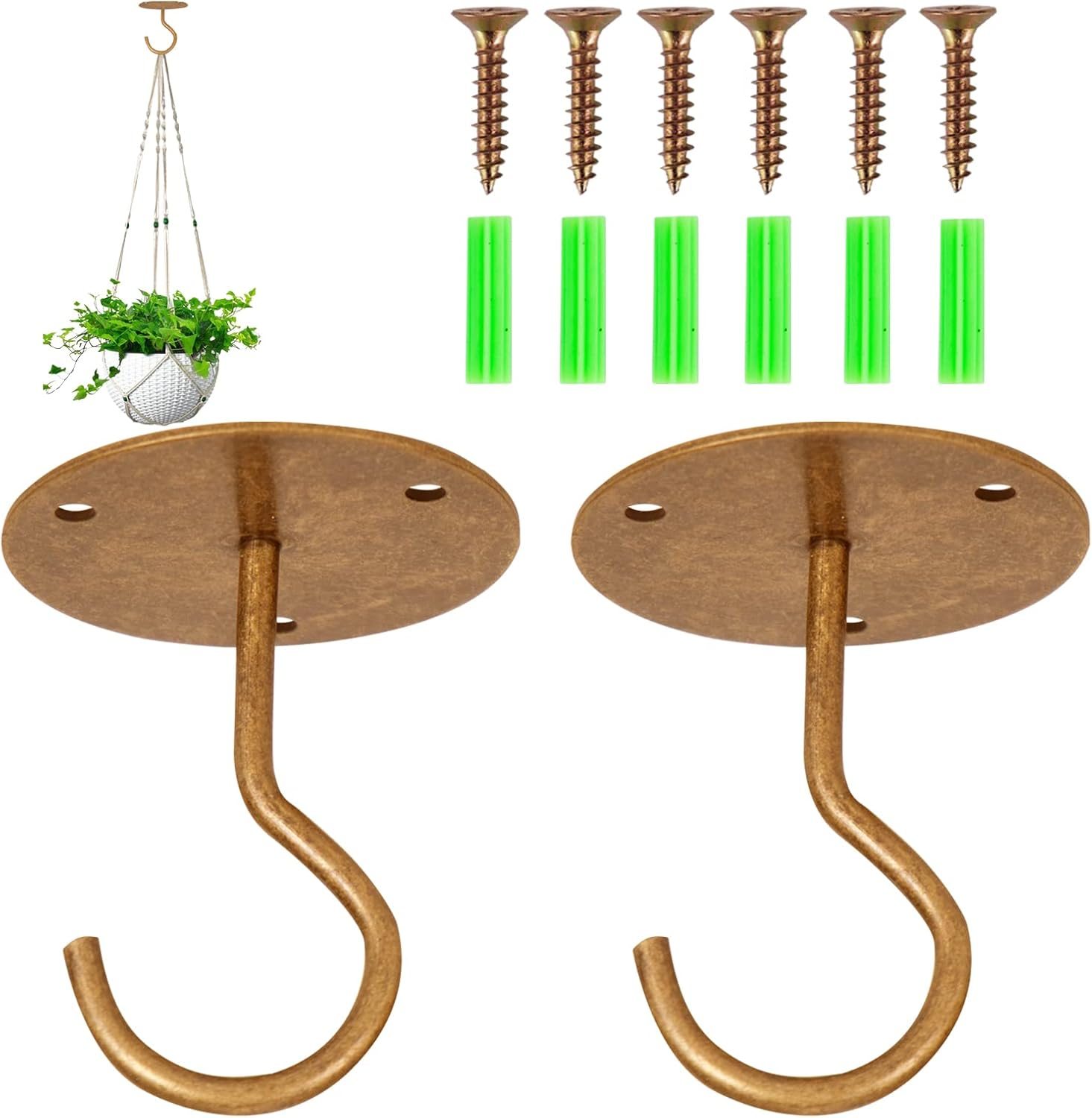 4PCS Iron Ceiling Hooks for Hanging Plants, Metal Heavy Duty Bracket Wall Mount Lanterns Hangers for Bird Feeders Lanterns Wind Chimes Planters Outdoor Decoration