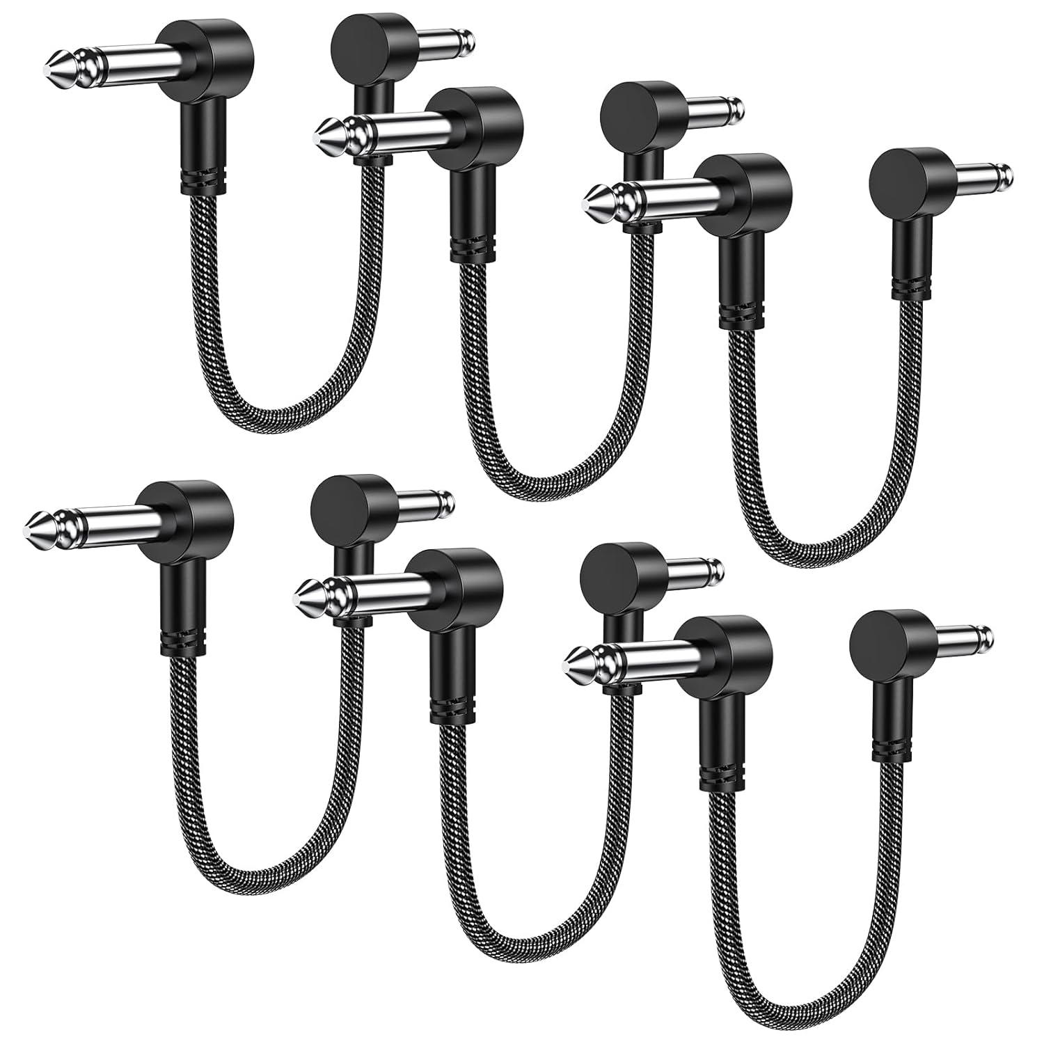 MOSWAG Guitar Patch Cables 3 Pack, 6 Inch Pedal Board Cable 1/4 Inch Guitar Patch Auxiliary Cable Right Angle Guitar Effect Pedal Cables Compatible with Electric Guitar, Bass Guitar