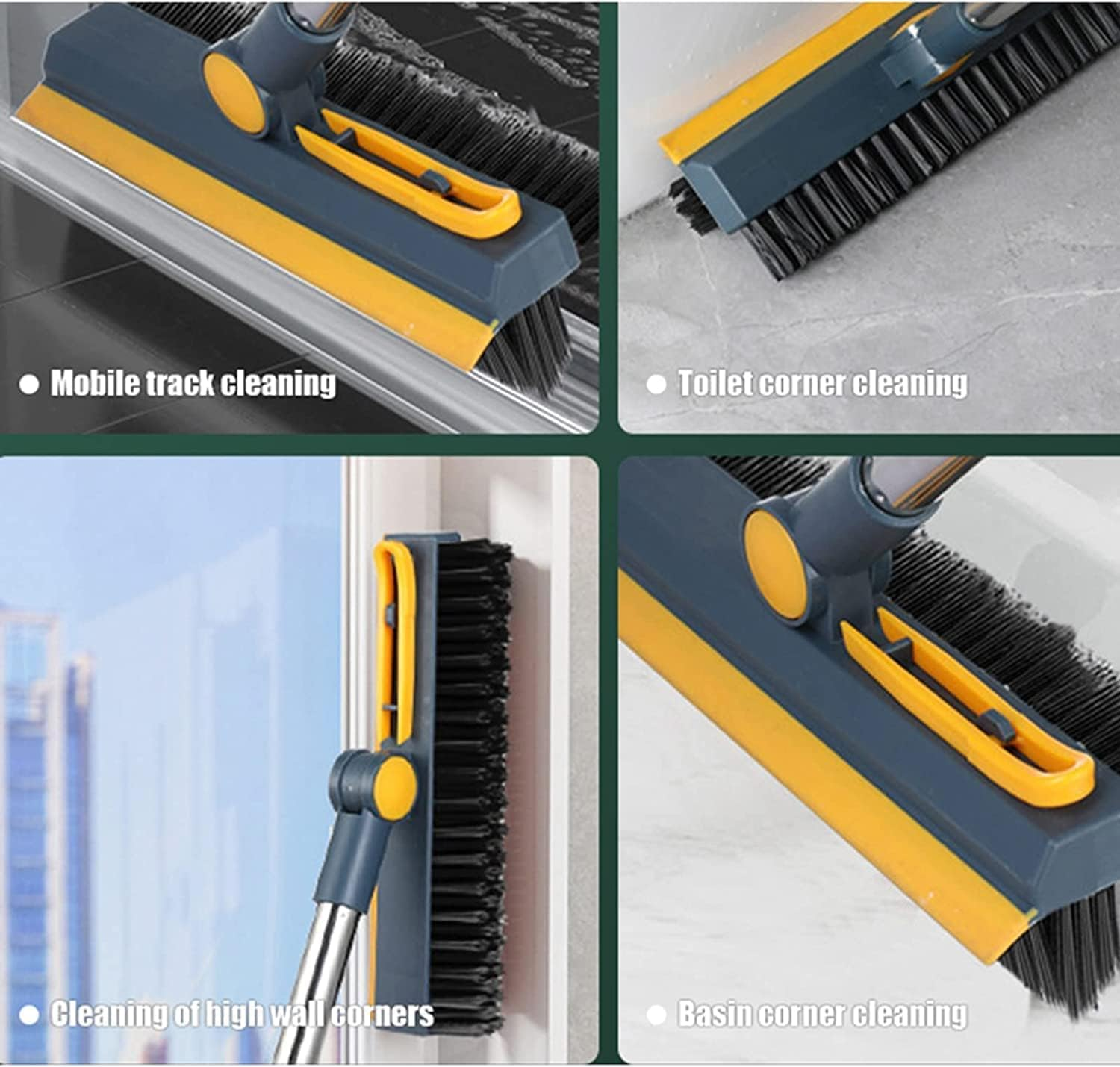 Floor Scrub Brush, 3 in 1 Swivel Grout Brush with V Shaped Corner Squeegee, Cleaning Tools for Cleaning Patio Bathroom Garage Wall Deck Kitchen Tub Tile, 44.48 Inch image number 2