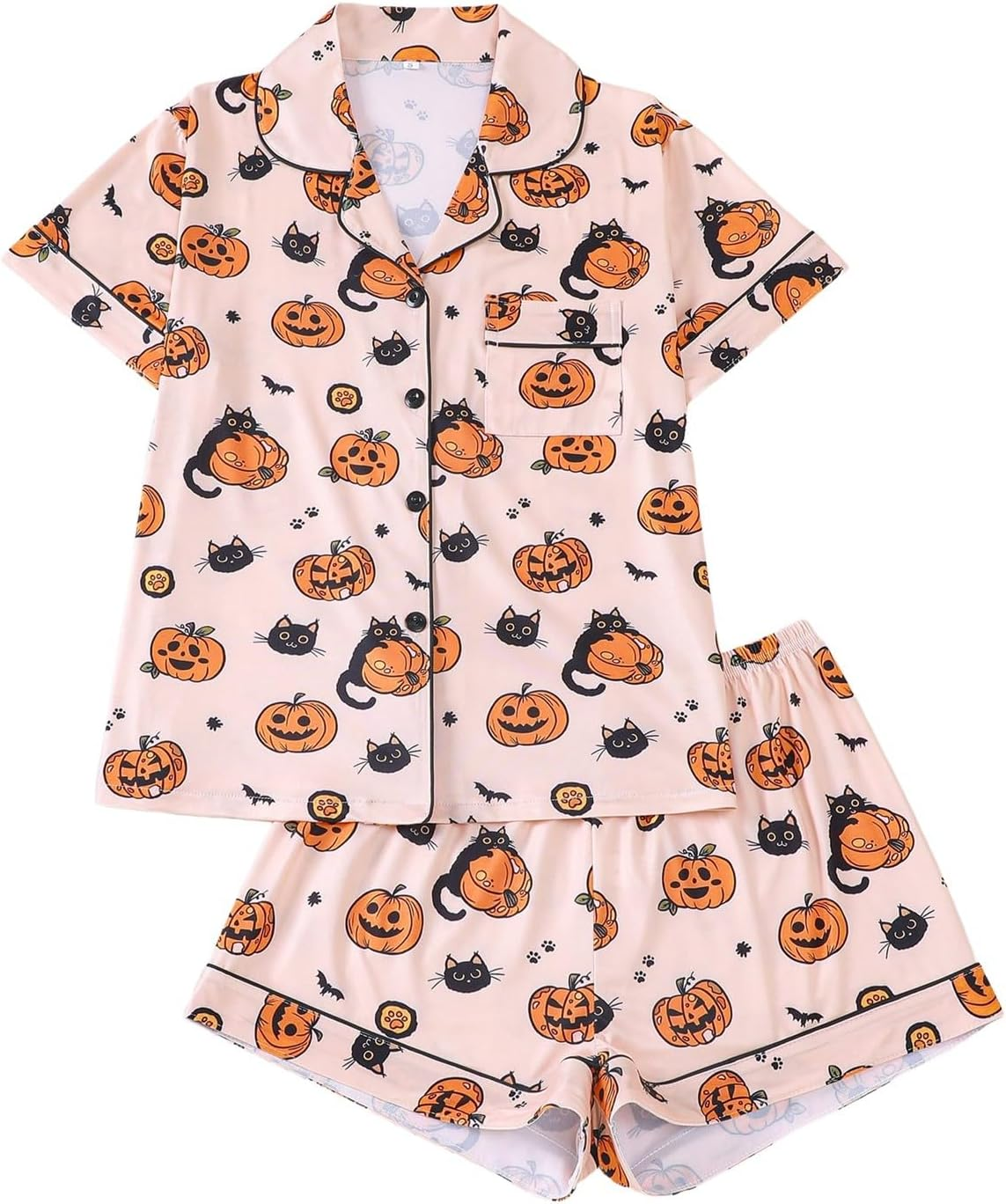 Halloween Pajamas Pjs for Women Cute 2 Piece Short Sets Short Sleeve Top and Shorts Sleepwear Halloween Pajamas Sets