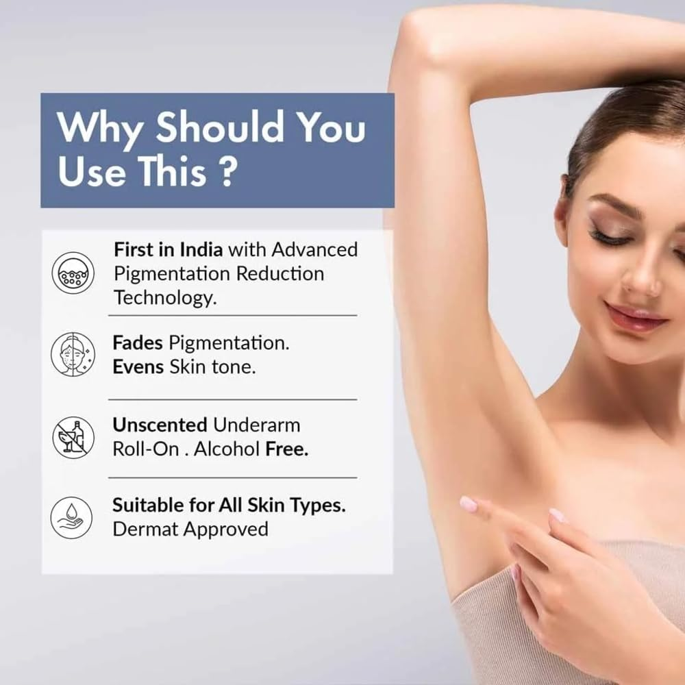 Thriveco Underarm Lightening Roll-On with 5% AHA BHA, Tranexamic Acid & Retinol &ndash; 24H Odour Control, Brightens Underarms & Reduces Discolouration for Smooth & Even Skin, for Men & Women, 40 Ml