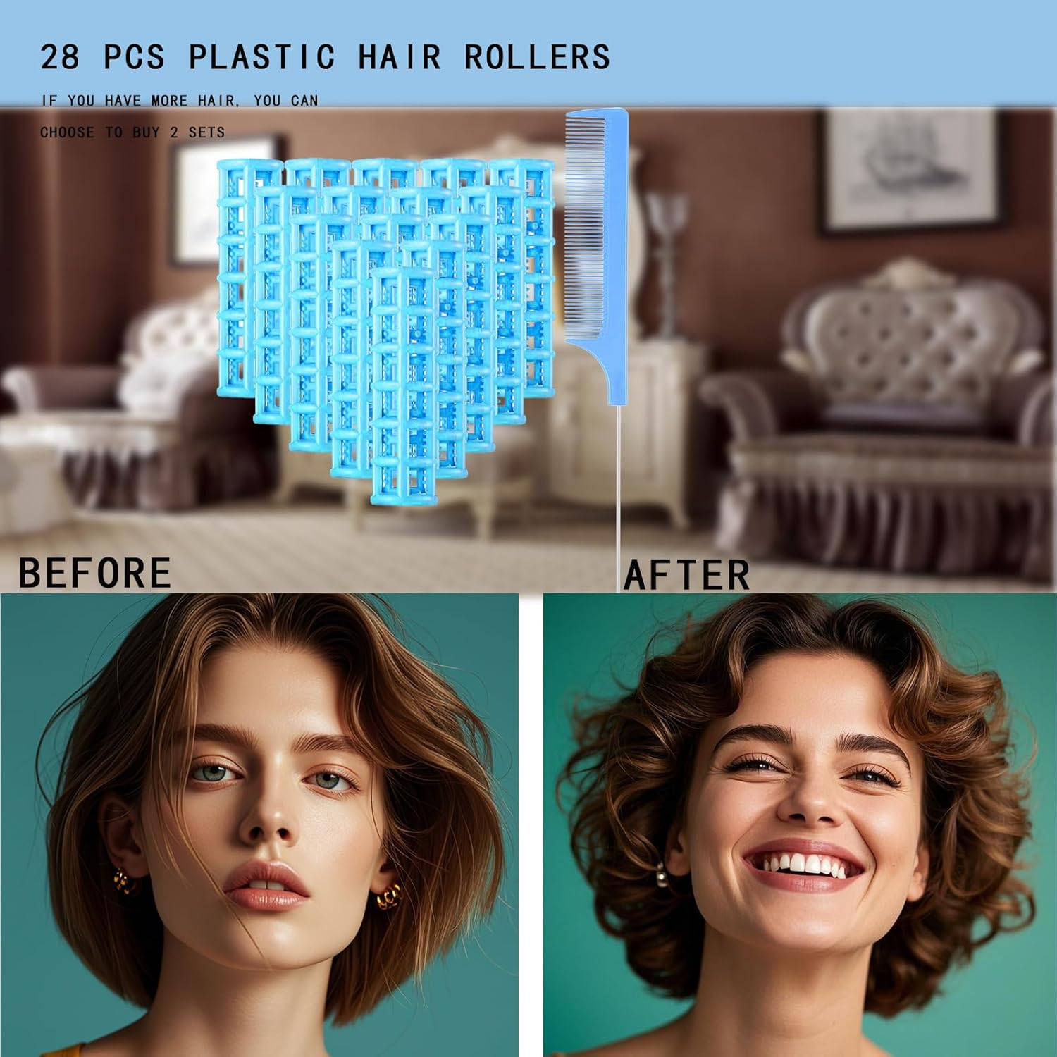 Ulifebetter 28PCS Small Rollers for Short Hair Tiny Rollers No Heat Curlers Wth Clips Small Curlers Roller for Short Hair Mini Tiny Snap on Hair Roller (Blue) - Blue image number 4