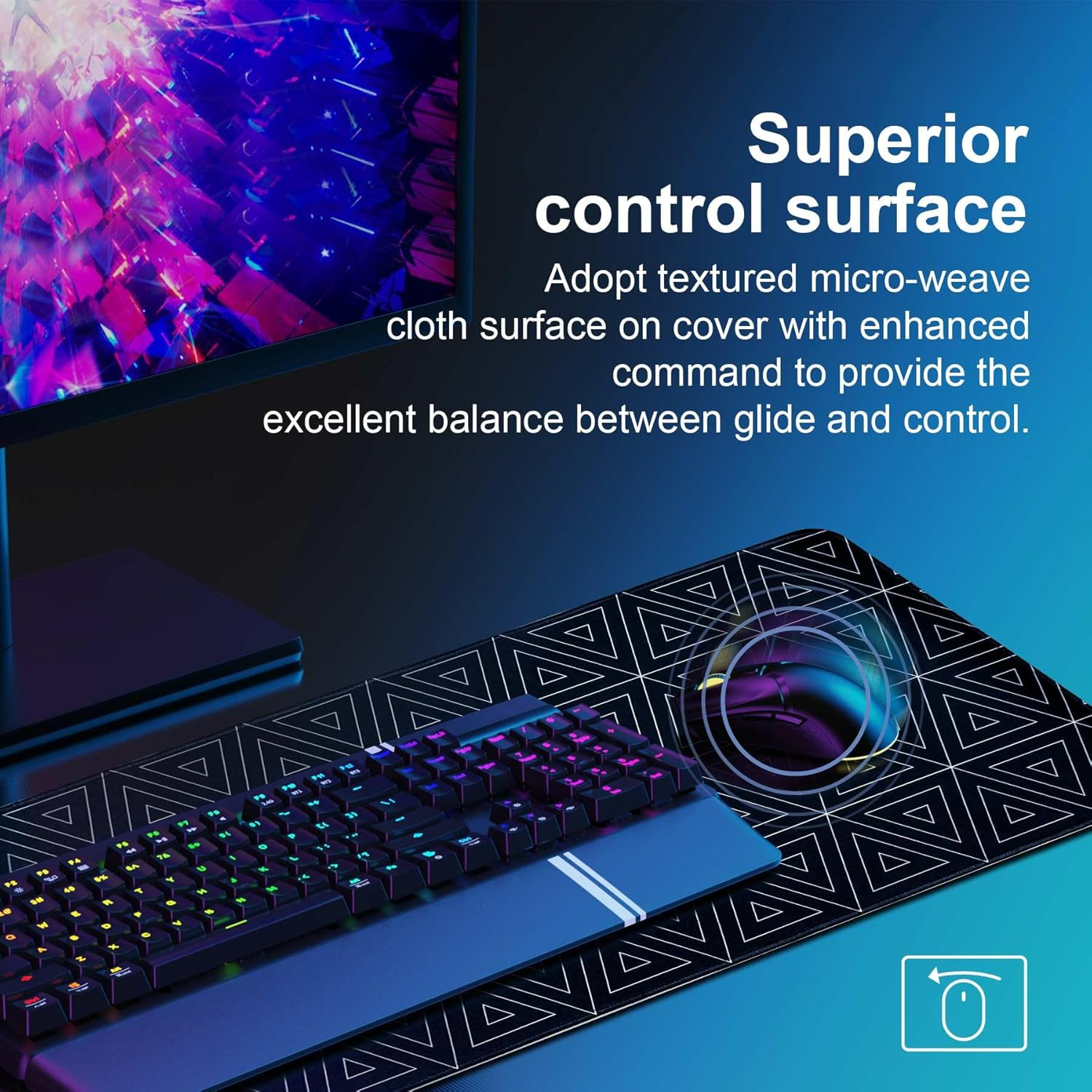 DAWNTREES Desk Mat,Mouse Pad Gaming Keyboard Pad,80X30Cm, Topographic Desk Pad Black and White Mouse Mat for Keyboard with Anti-Slip Rubber Base.&hellip; (90X40Cm, Black Triangle) image number 3