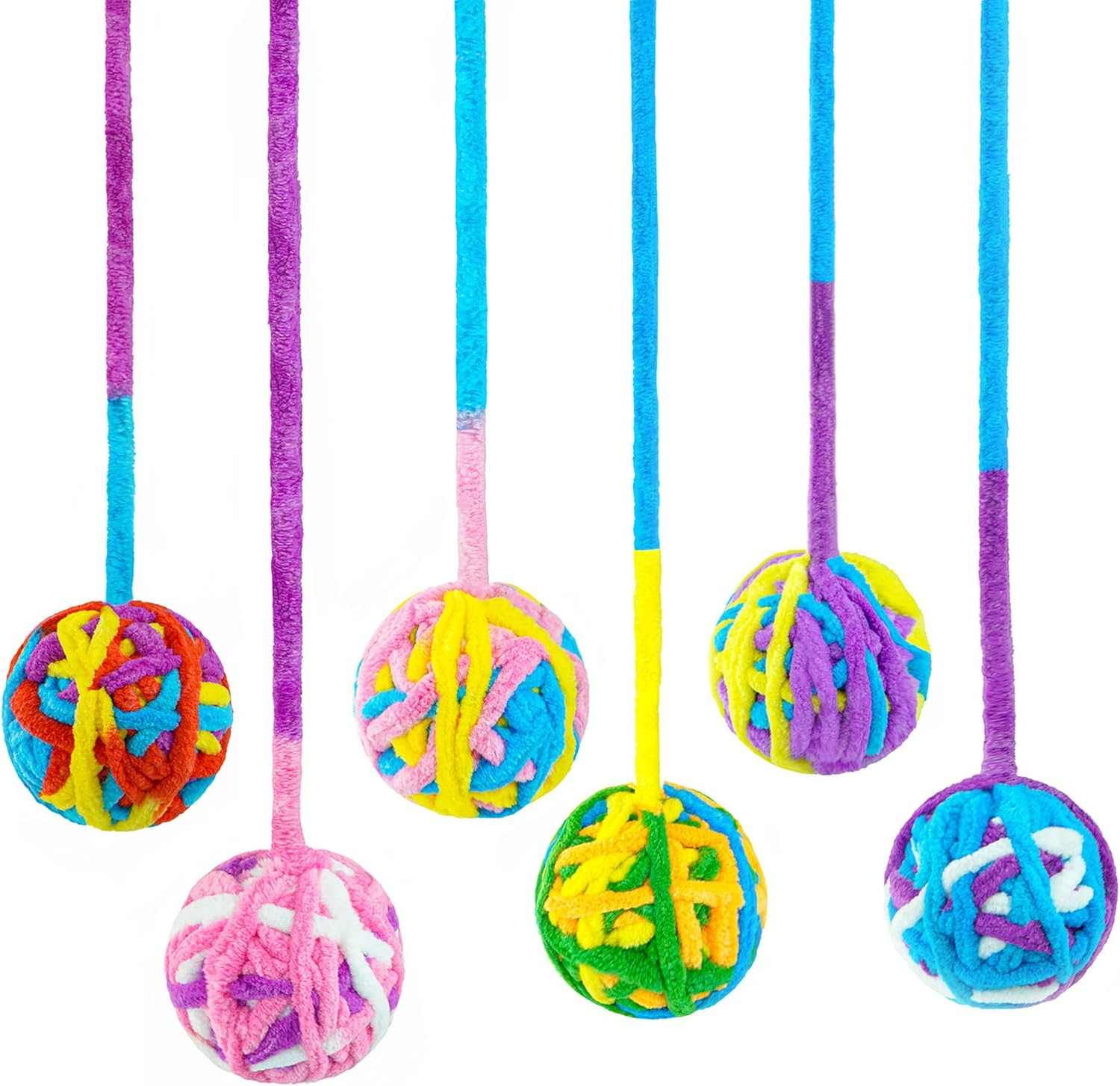 CHIWAVA 6 Pack 20" Woolen Yarn Cat Toys Ball with Bell 2" Large Indoor Cat Toy Balls Kitten Interactive Toys