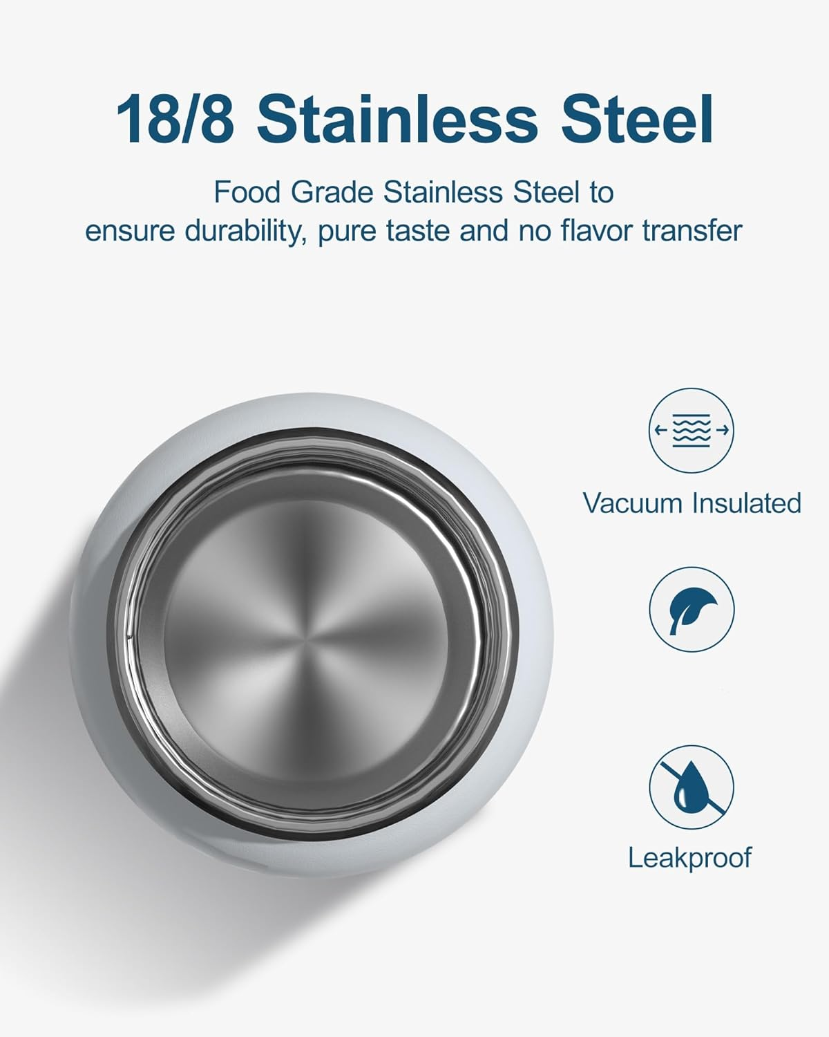 Berusd 1L Insulated Water Bottle, Leak Proof Straw Lid, Stainless Steel Vacuum Insulated Water Bottle, Wide Mouth Bottle with Flex Cap, Double Walled Travel Cup Thermo Bottle Mug Drink Flasks, White image number 3