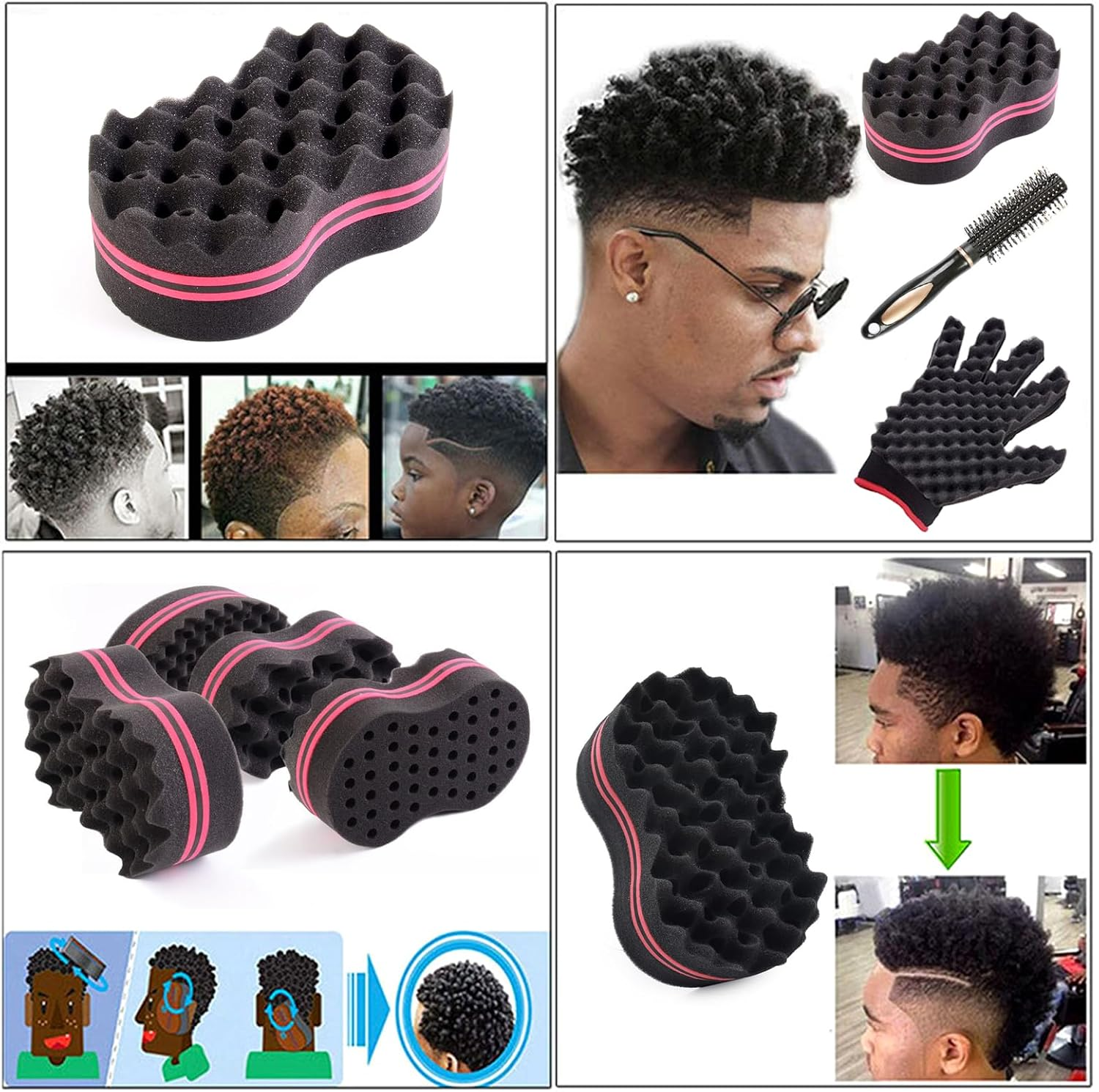ARJDXDP 3 Pcs Hair Sponge Brush for Twists, Barbers Styling Tool Wave Twist Sponge Brush, Double Side Two in One Magic Curls Brushes for Hair Afro Braid Style Curls - Barber and Home image number 1