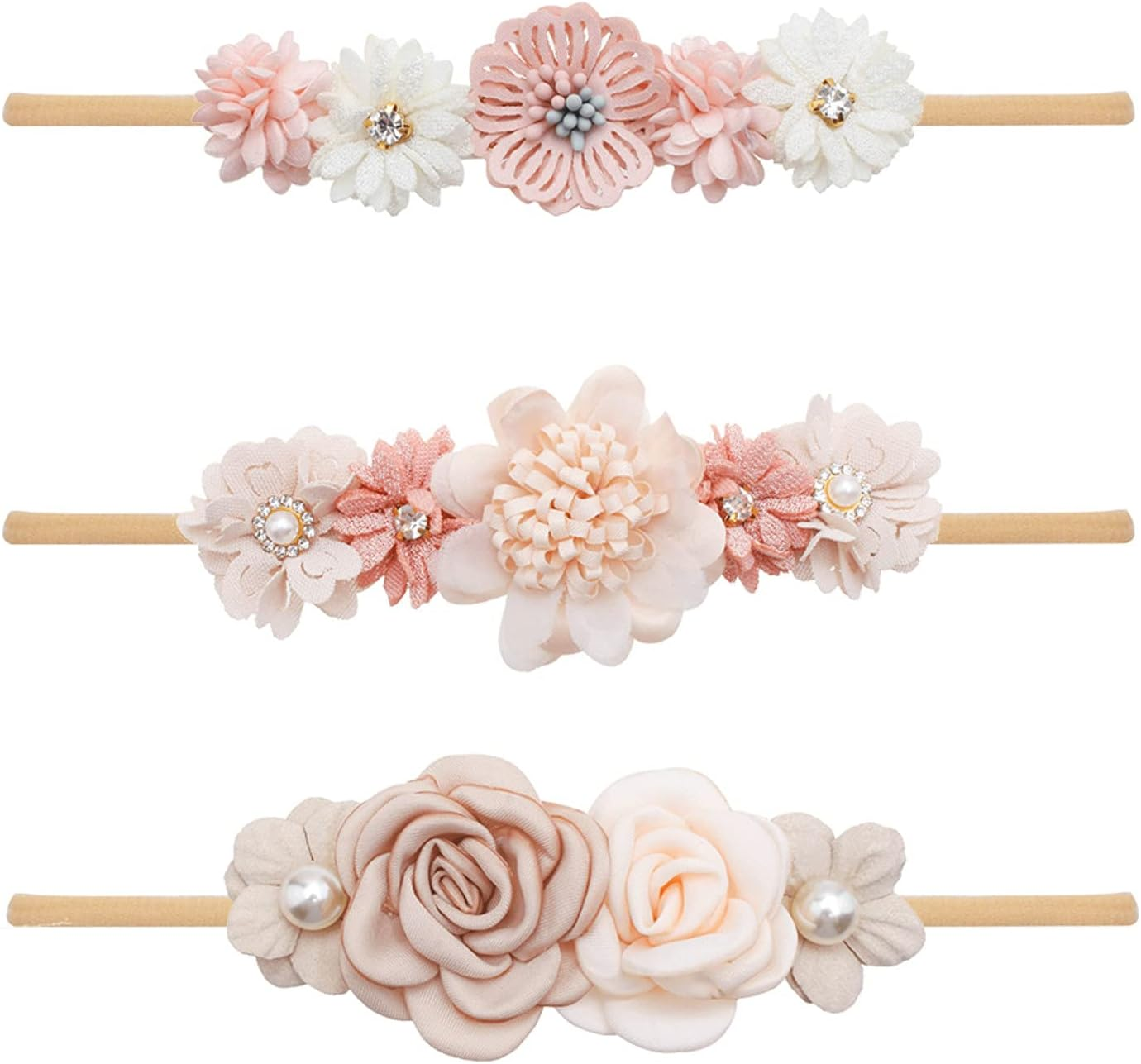 Bfnaagirl Baby Girl Headbands Nylon Flower Elastic Hairbands 3Pcs Hair Accessories Gift for Newborn Infant Toddlers (19A#)