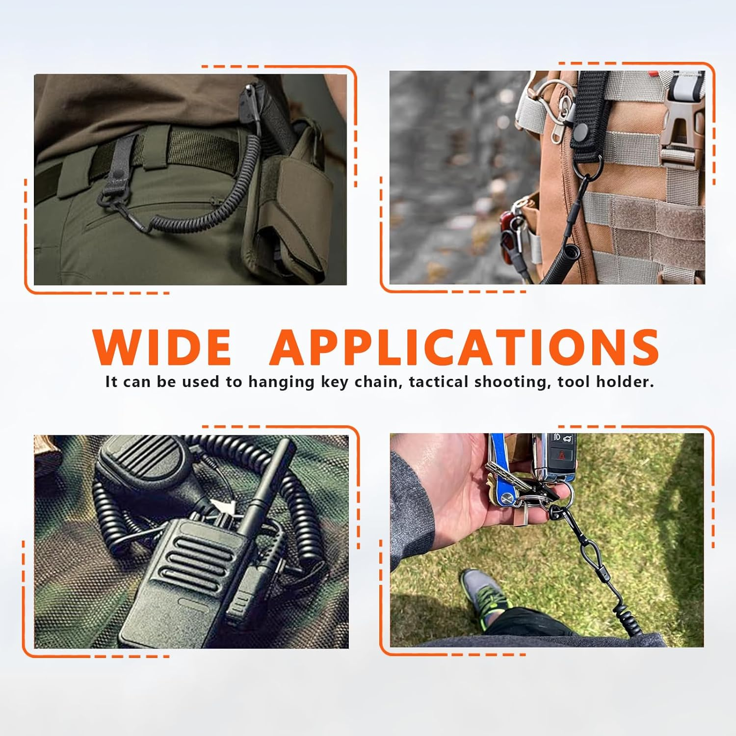 Tactical Pistol Lanyard, Anti-Loss Military Spring Rope for Belt, Elastic Coiled Safety Strap Rope for Key Chain Security and Hunting Gear Accessory image number 6