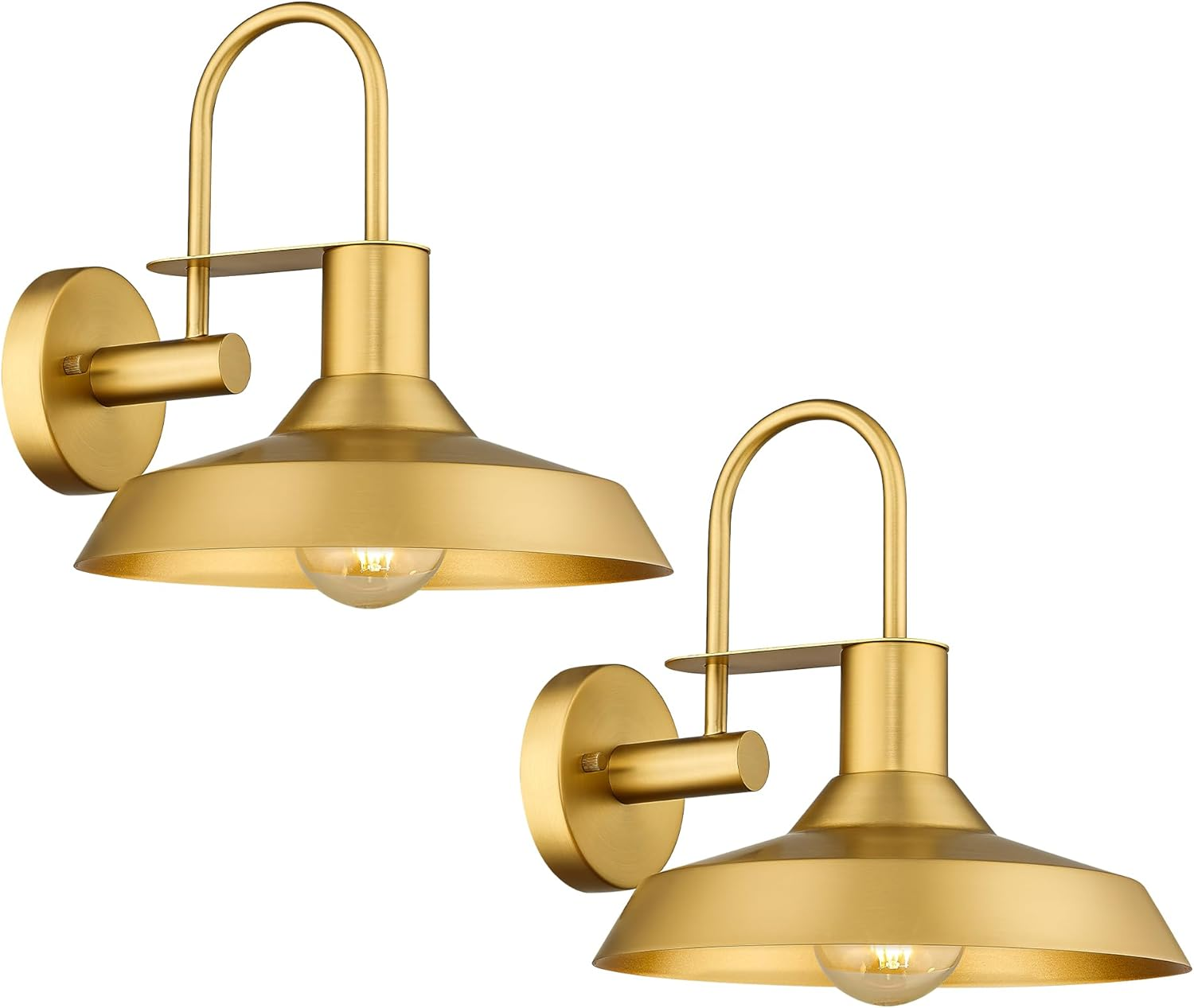 EMLIVIAR 2 Pack Vintage Wall Lighting Fixture, 12 Inch Gooseneck Outdoor Barn Light, Metal Wall Mounted Lighting in Gold Finish, AUJX18-1W-2PK BG