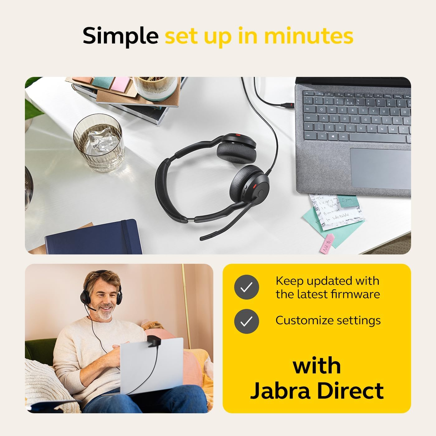 Jabra Evolve2 50 Wired Stereo Headset with Jabra Aircomfort Technology, Noise-Cancelling Mics, and Active Noise Cancellation - Works with All Leading UC Platforms Such as Zoom and Google Meet - Black image number 2