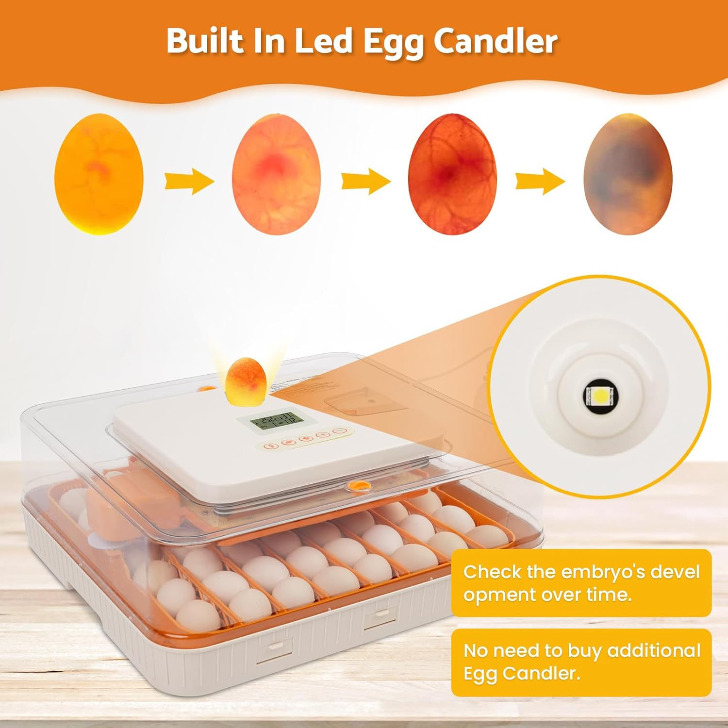 Advwin 56 Eggs Incubator for Hatching Eggs, Automatic Egg Turning with Temperature & Humidity Control, LED Egg Candler, Poultry Egg Incubator for Hatching Chicken, Duck,Goose and Quail Eggs image number 2