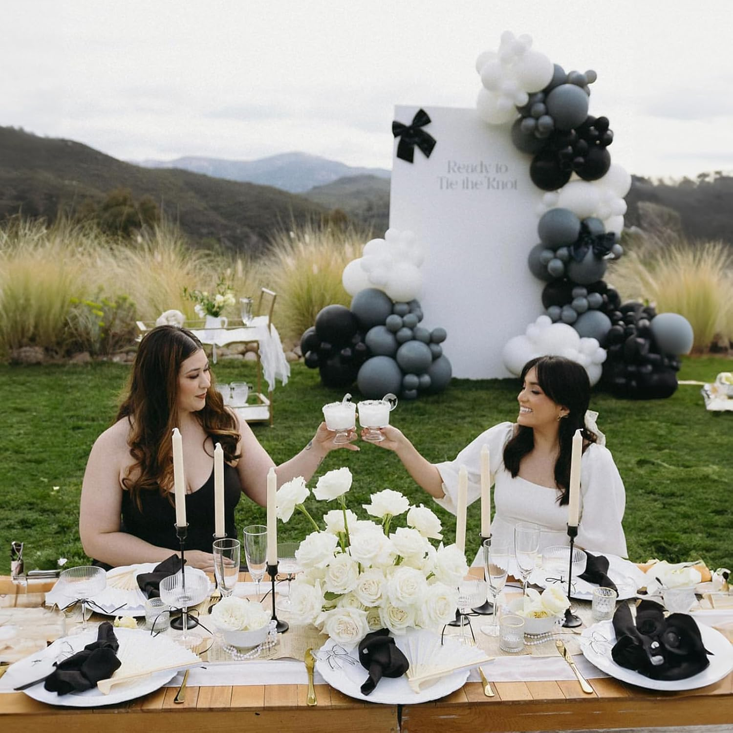 Black and White Balloon Arch Kit Bow Pearl White Black Latex Balloons Garland with Pink Bow Balloons for Girls Women Coquette Bachelorette Baby Bridal Shower Birthday Wedding Party Decorations - Barbie Pink image number 2