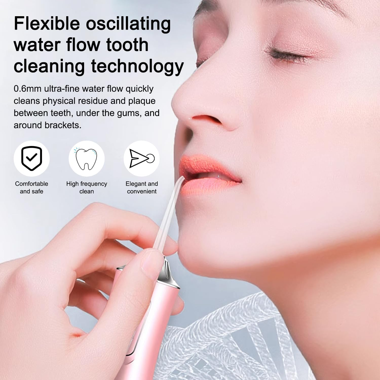 GIOD Water Flosser, Cordless Dental Oral Irrigator, Electric Portable Smart Tooth Cleaner, IPX7 Waterproof Rechargeable Dental Care with 3 Pressure Modes 4 Nozzles, 240Ml for Home and Travel (Pink)